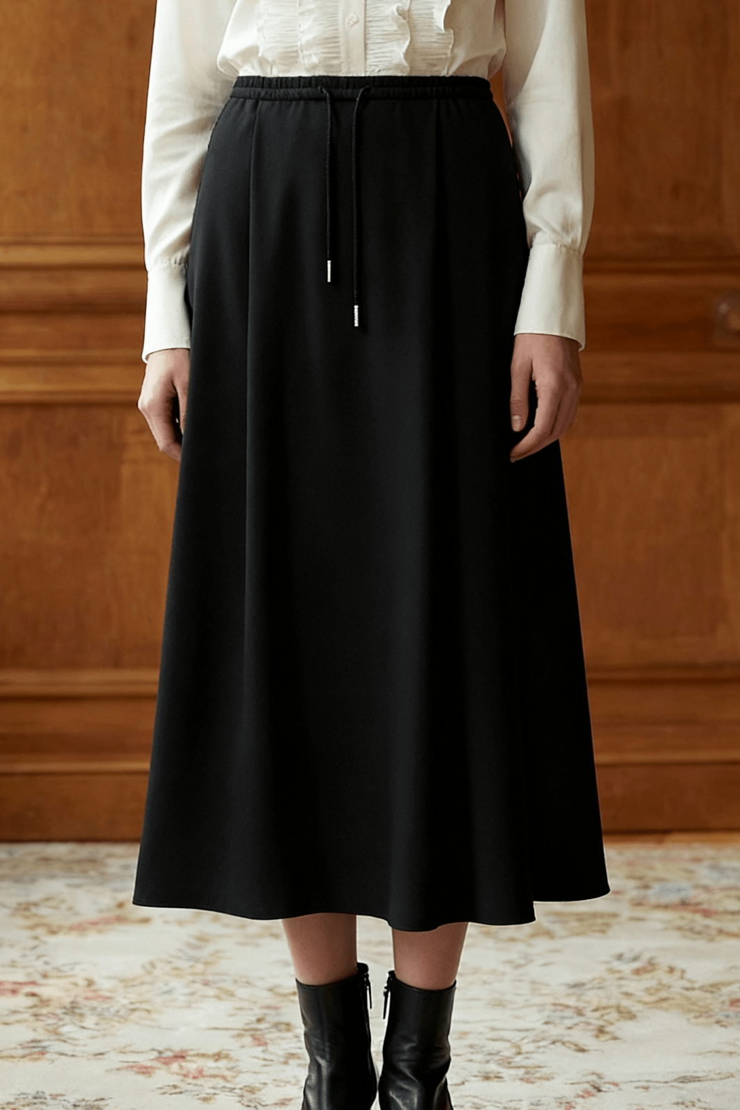Noir Flow Midi Skirt - ADAMO