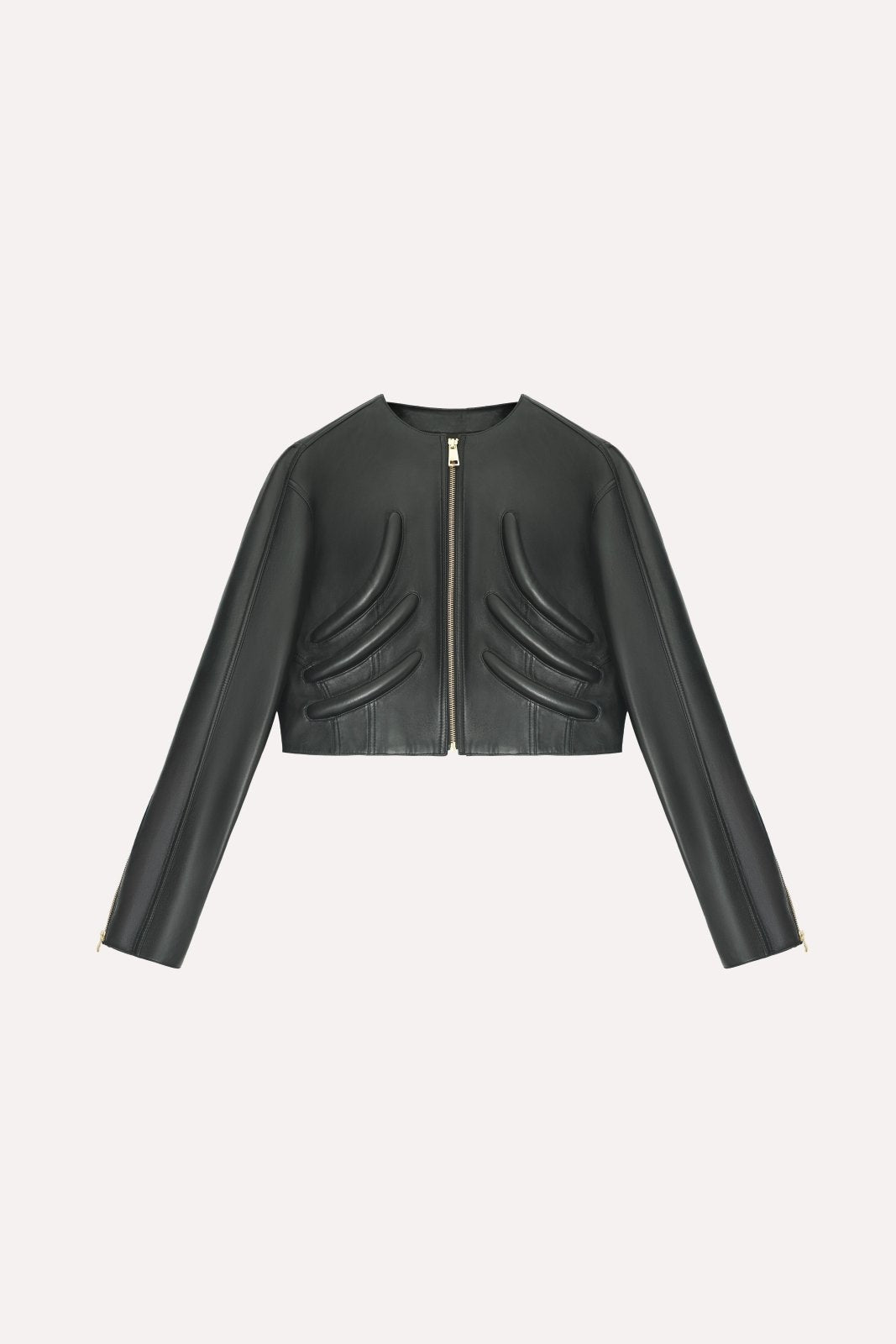 Noir Sculpted Leather Jacket - ADAMO