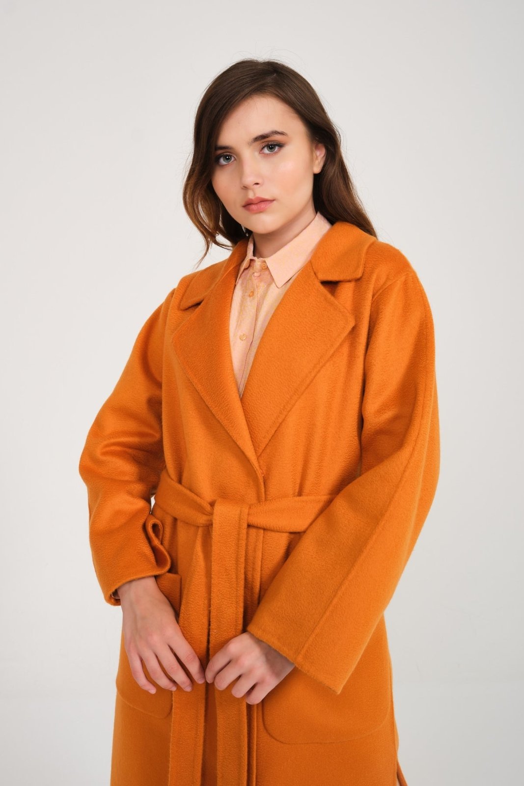 Orange Cashmere Long Coat - ADAMO