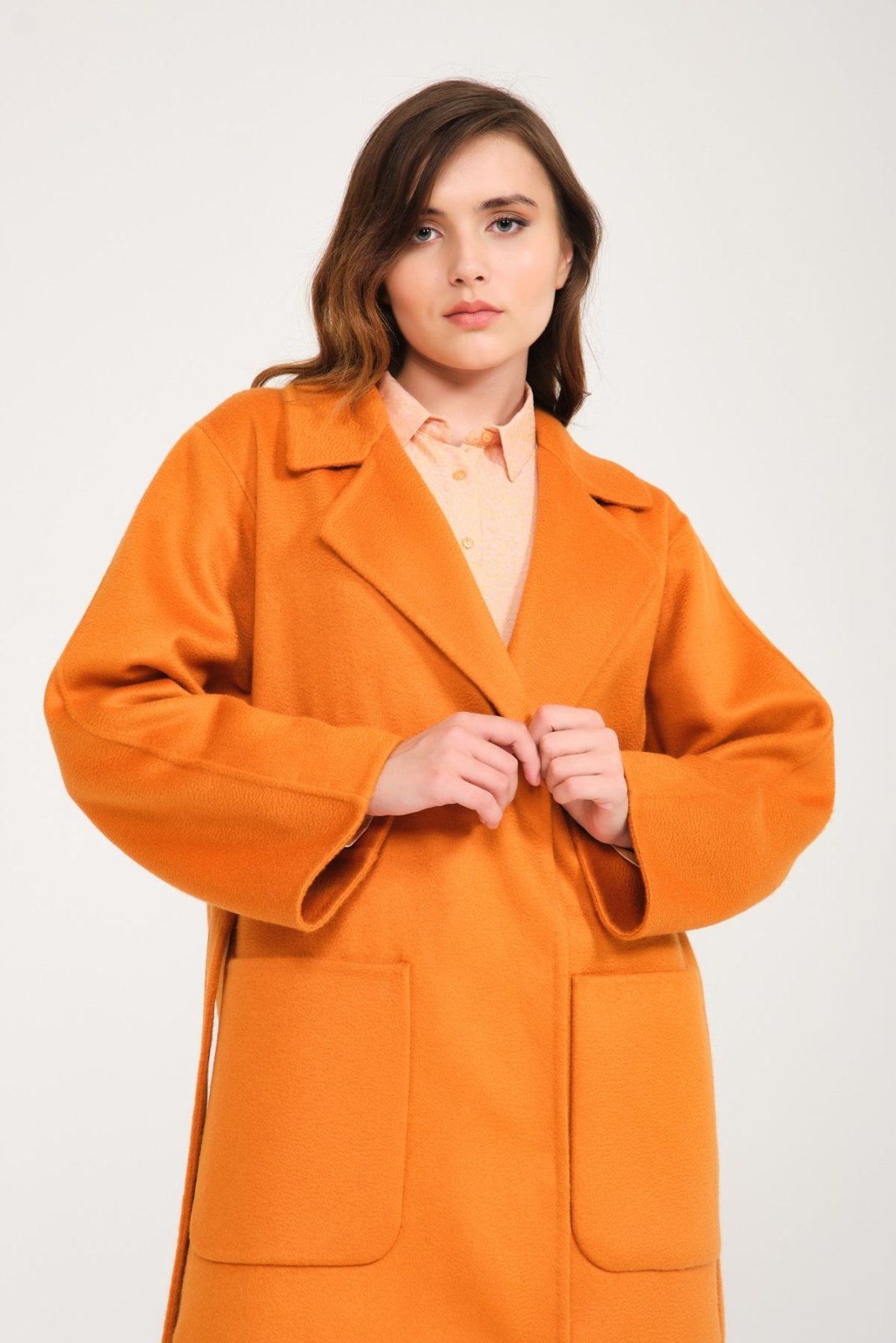 Orange Cashmere Long Coat - ADAMO