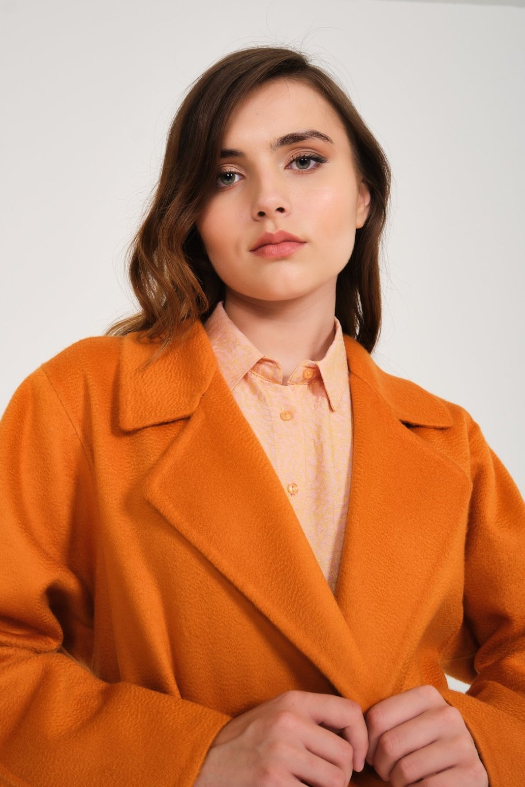 Orange Cashmere Long Coat - ADAMO