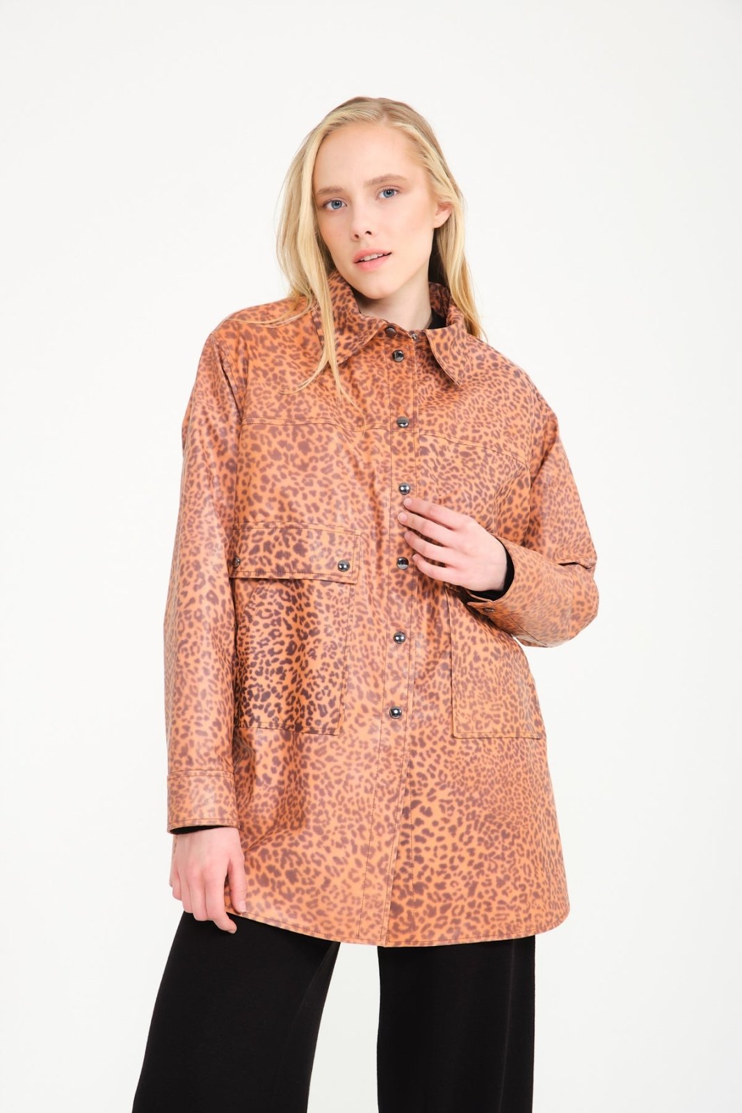 Orange Leopard Pattern Leather Coat - ADAMO