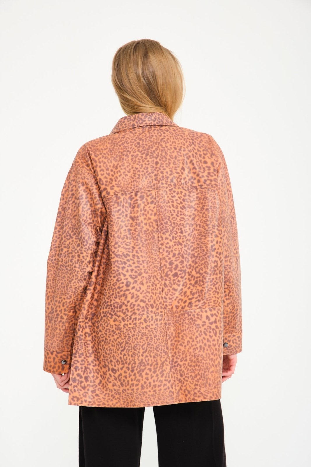 Orange Leopard Pattern Leather Coat - ADAMO