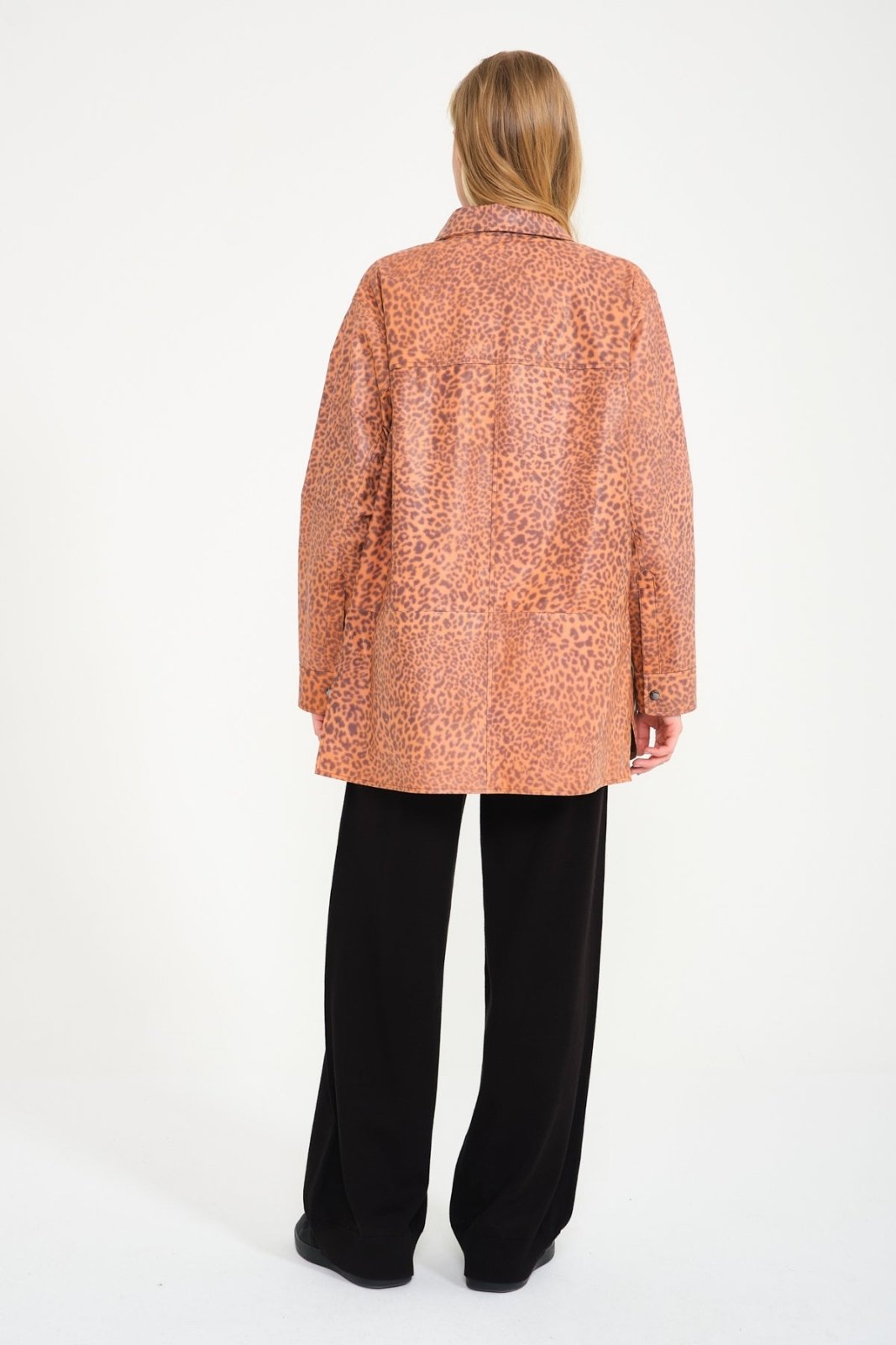 Orange Leopard Pattern Leather Coat - ADAMO