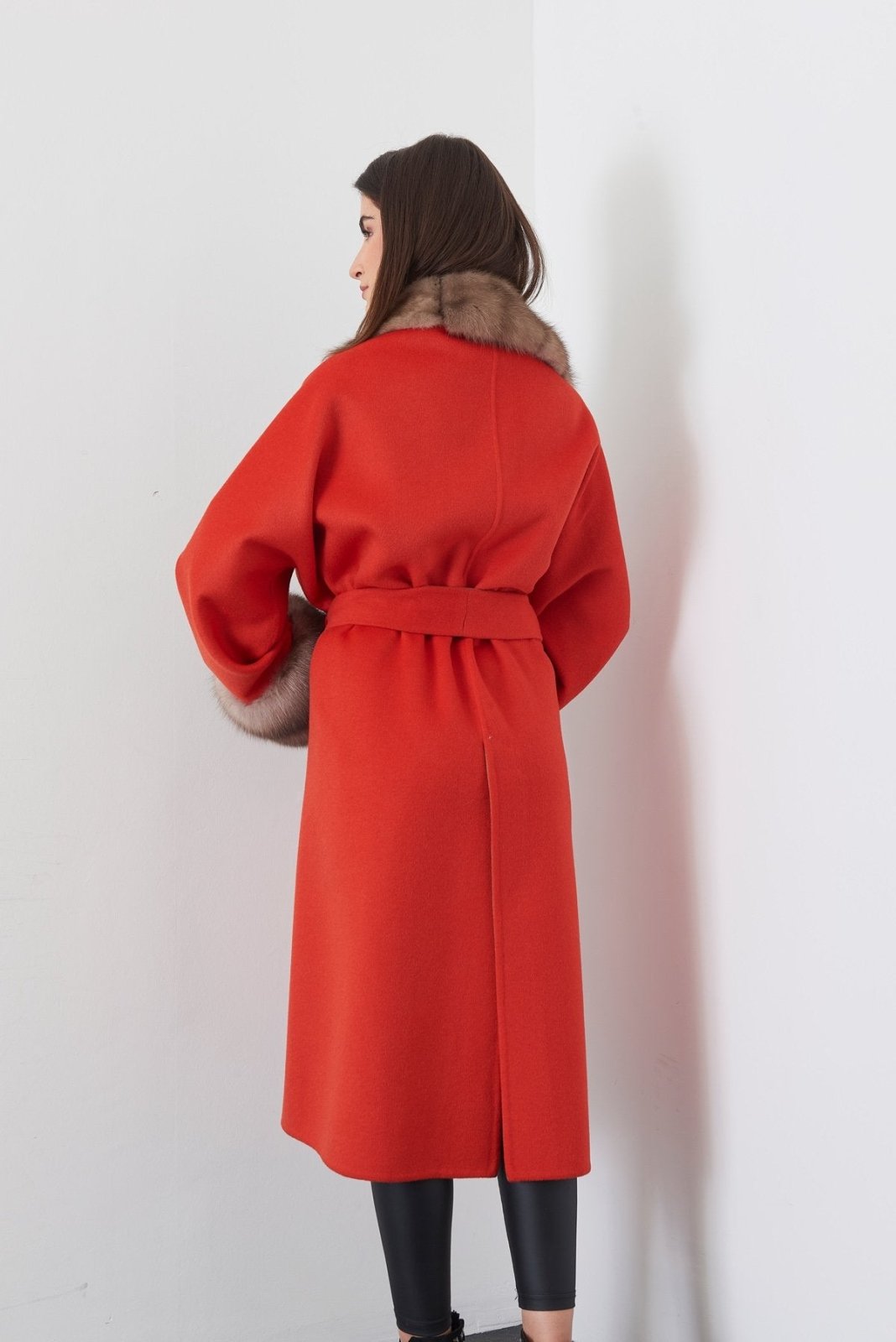 Orange Long Cashmere Coat - ADAMO