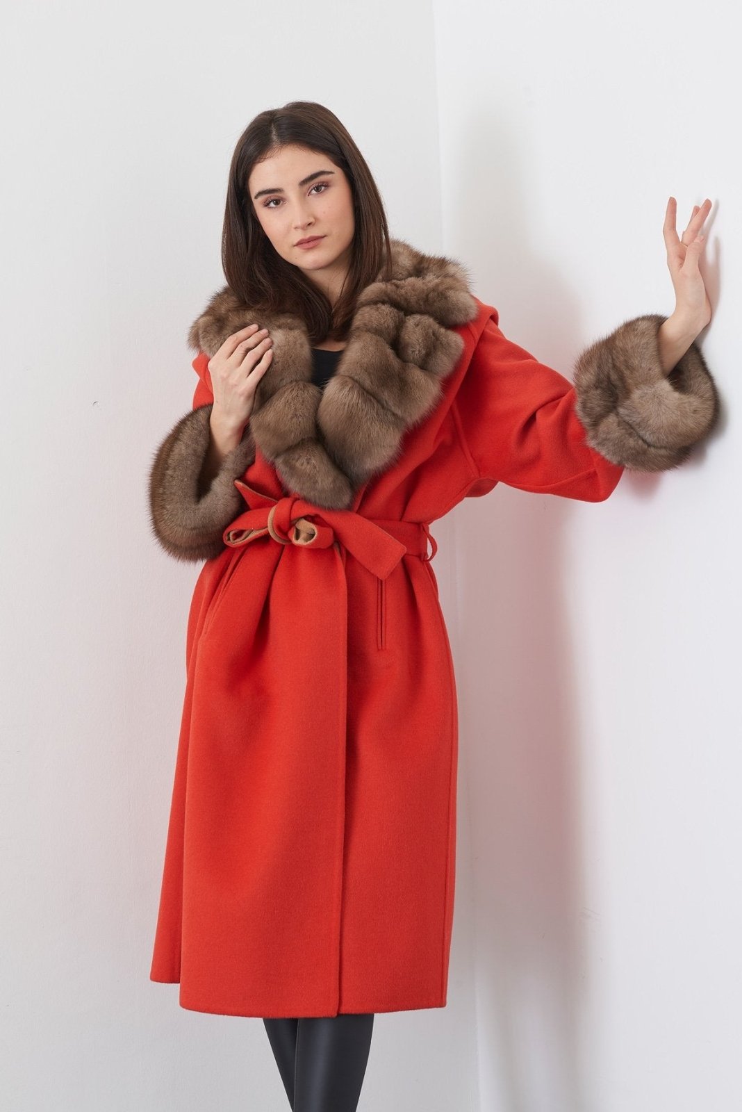 Orange Long Cashmere Coat - ADAMO