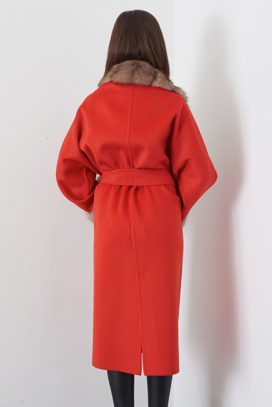 Orange Long Cashmere Coat - ADAMO