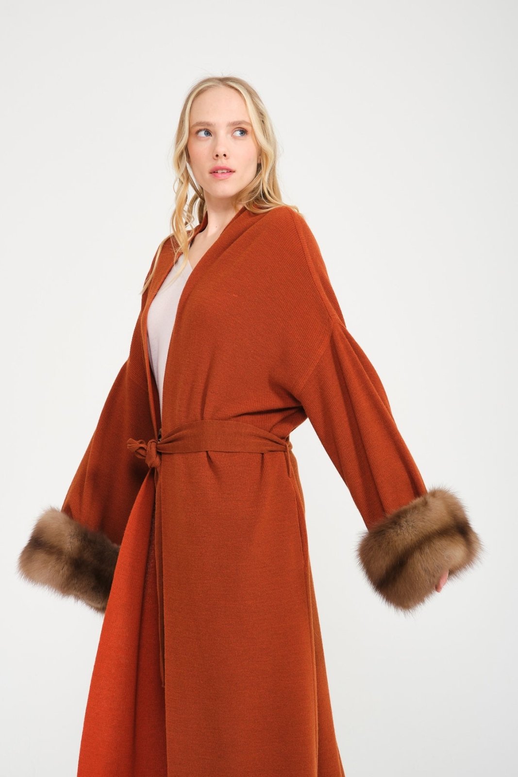 Orange Long Knit Cardigan - ADAMO