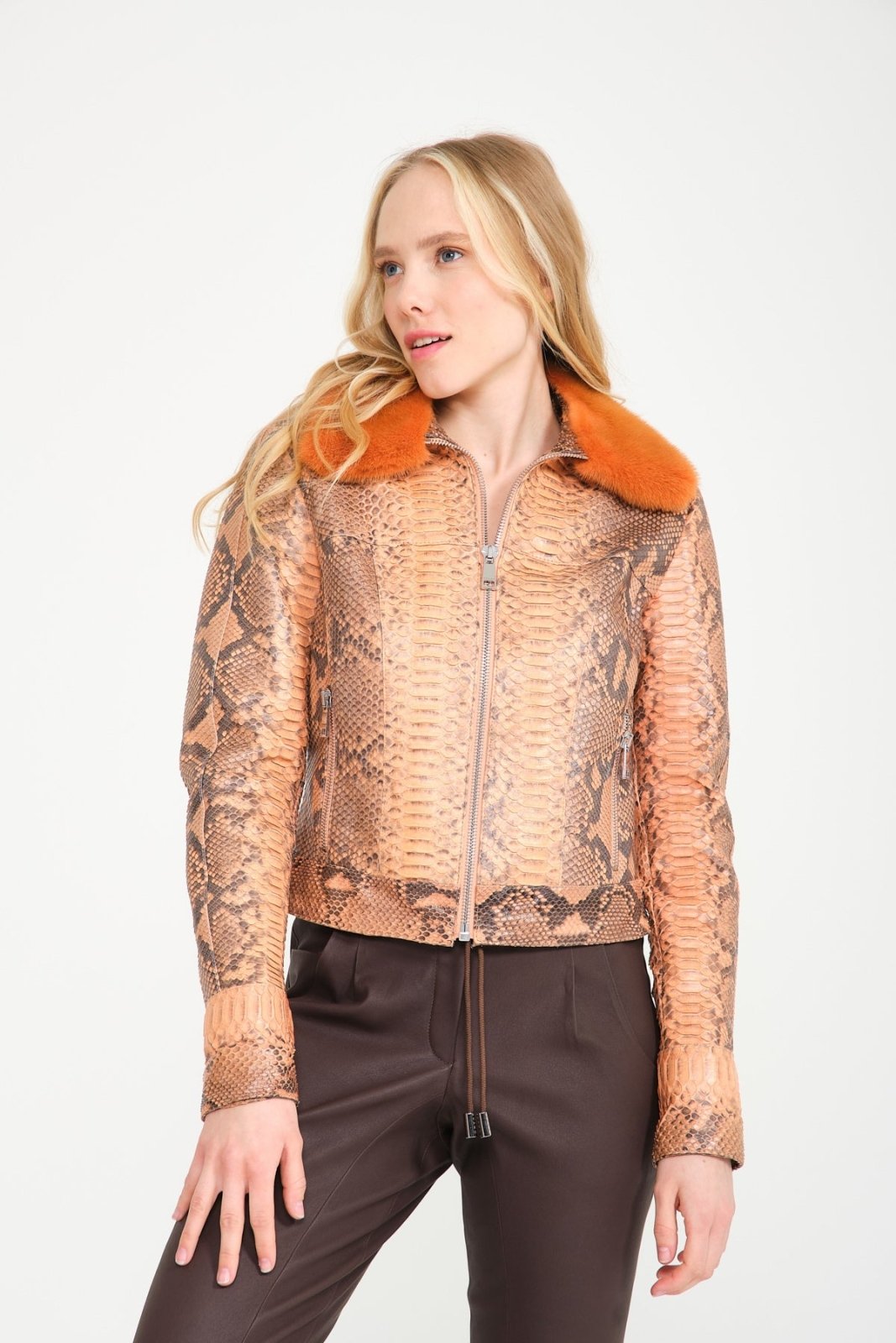 Orange Python Leather Jacket - ADAMO