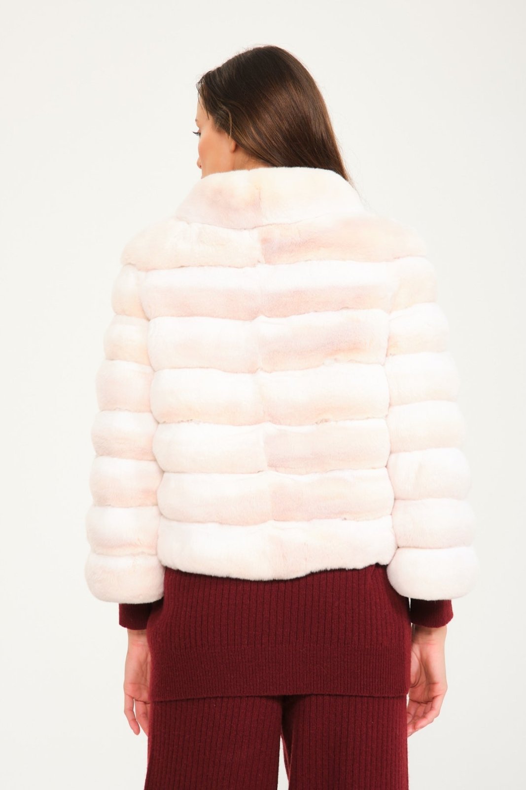 Peach Color Chinchilla Fur Coat - ADAMO