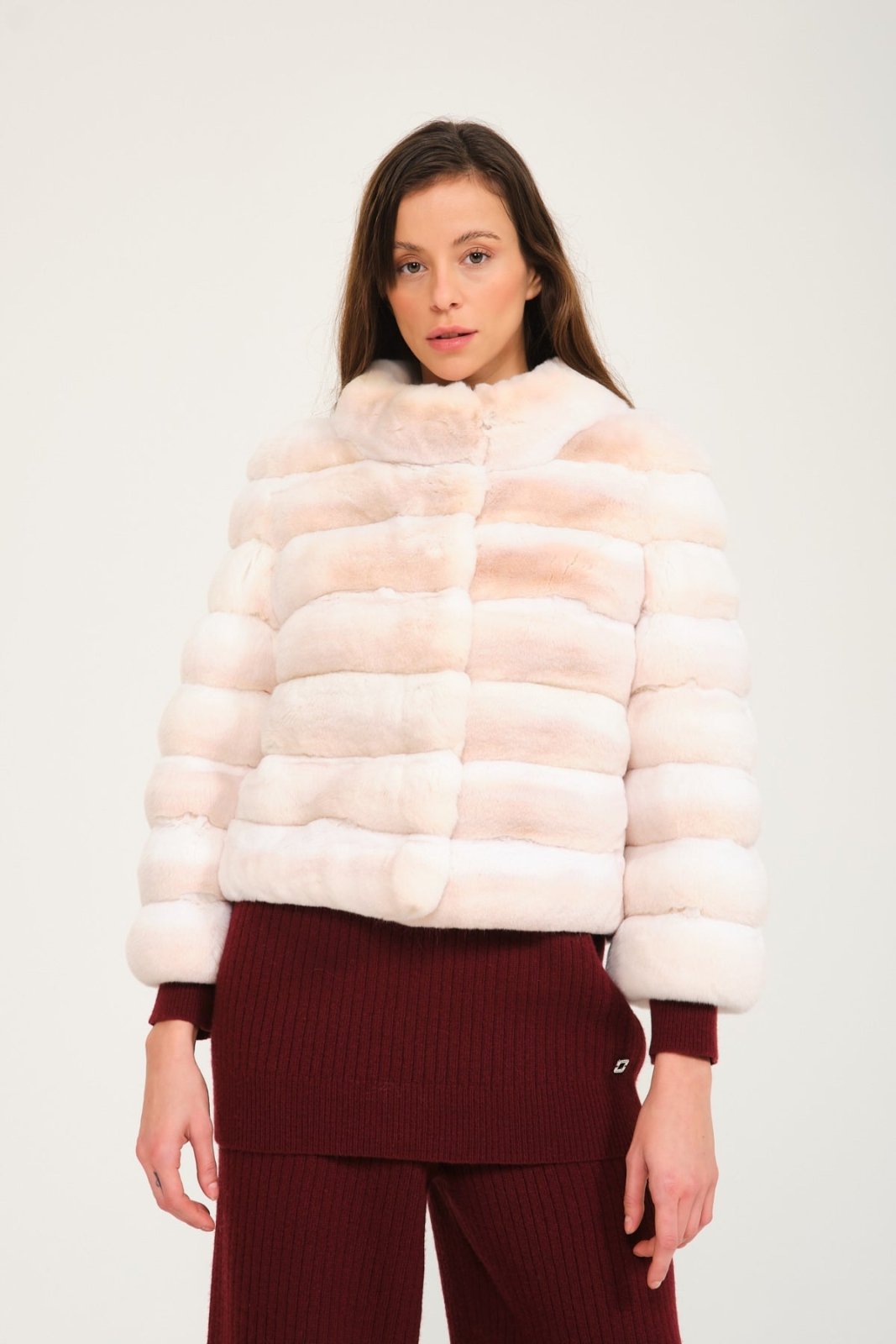 Peach Color Chinchilla Fur Coat - ADAMO