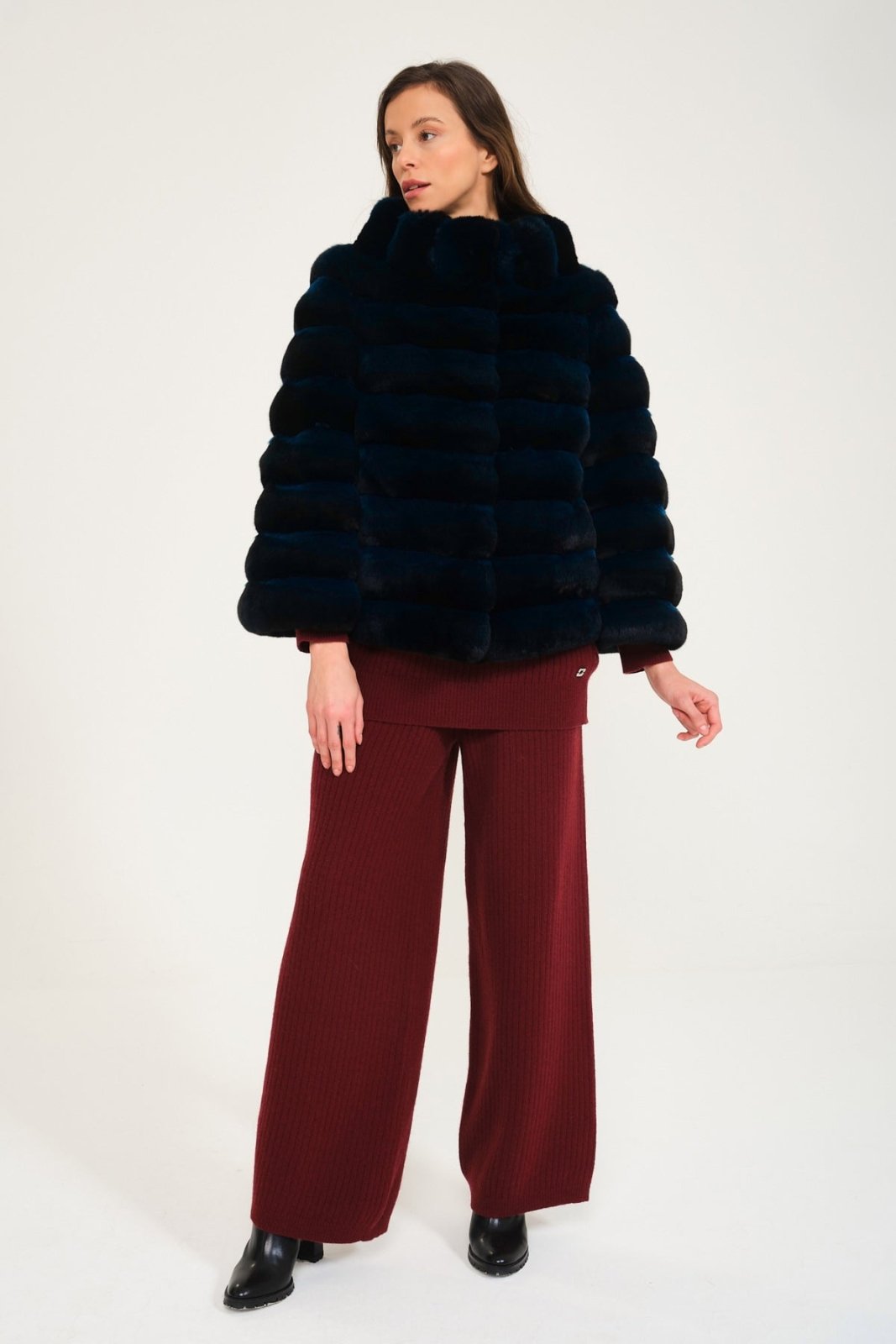 Petrol Blue Chinchilla Fur Coat - ADAMO