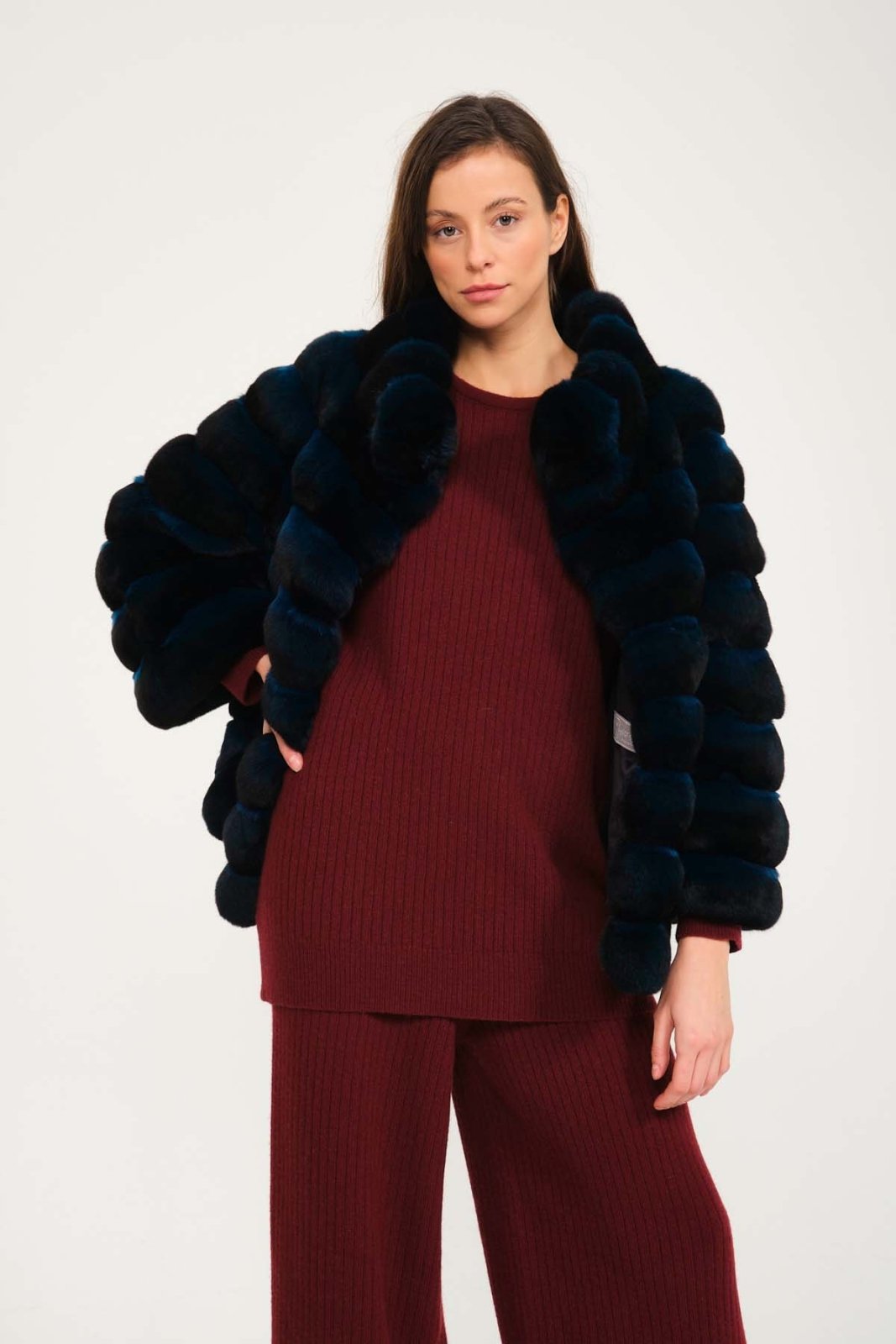 Petrol Blue Chinchilla Fur Coat - ADAMO