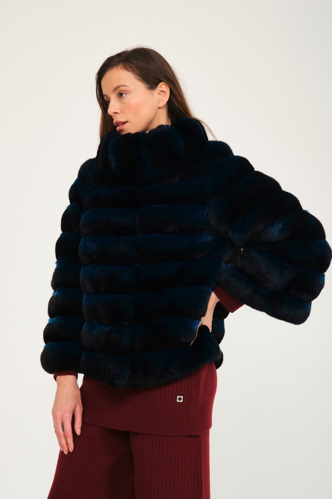 Petrol Blue Chinchilla Fur Coat - ADAMO