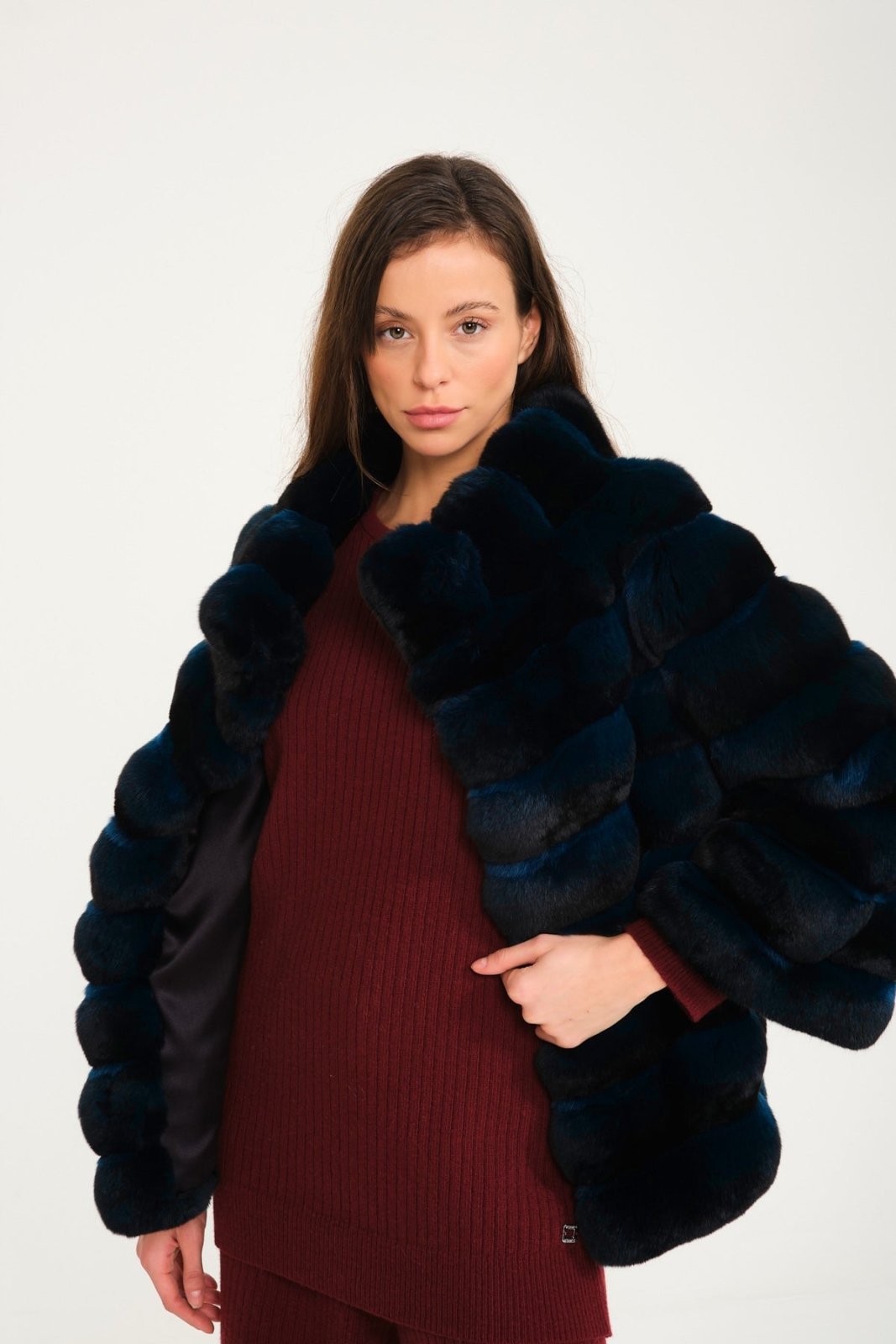 Petrol Blue Chinchilla Fur Coat - ADAMO