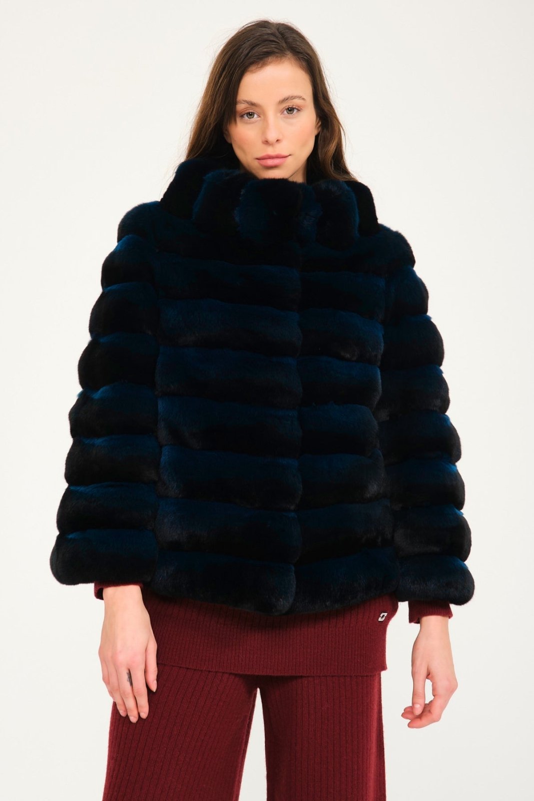 Petrol Blue Chinchilla Fur Coat - ADAMO