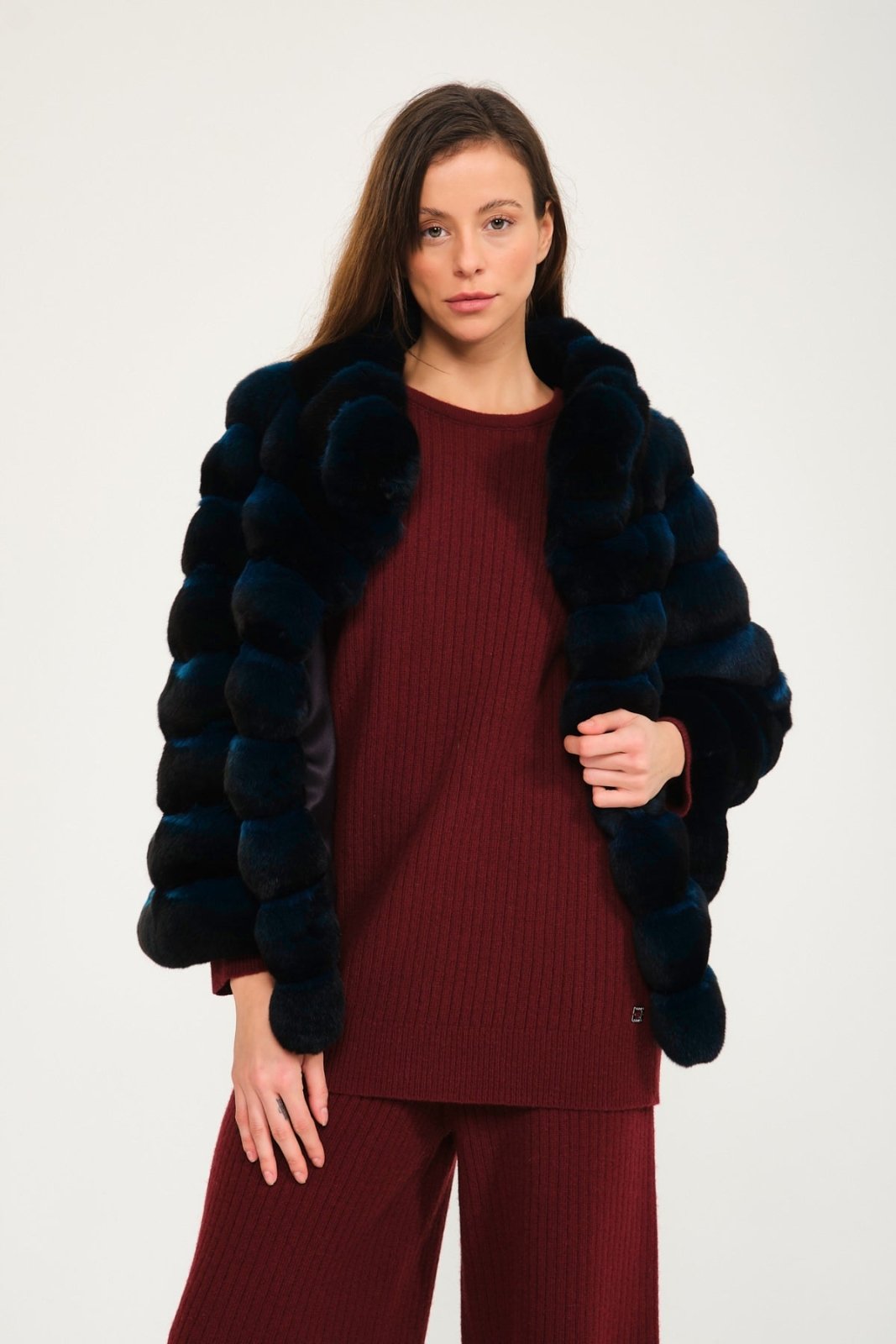 Petrol Blue Chinchilla Fur Coat - ADAMO