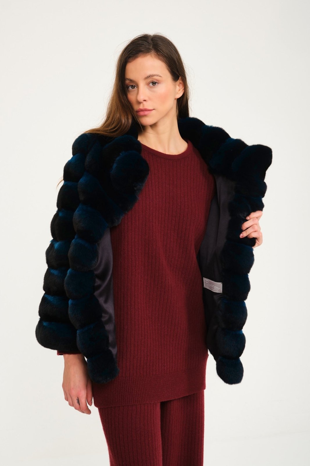 Petrol Blue Chinchilla Fur Coat - ADAMO