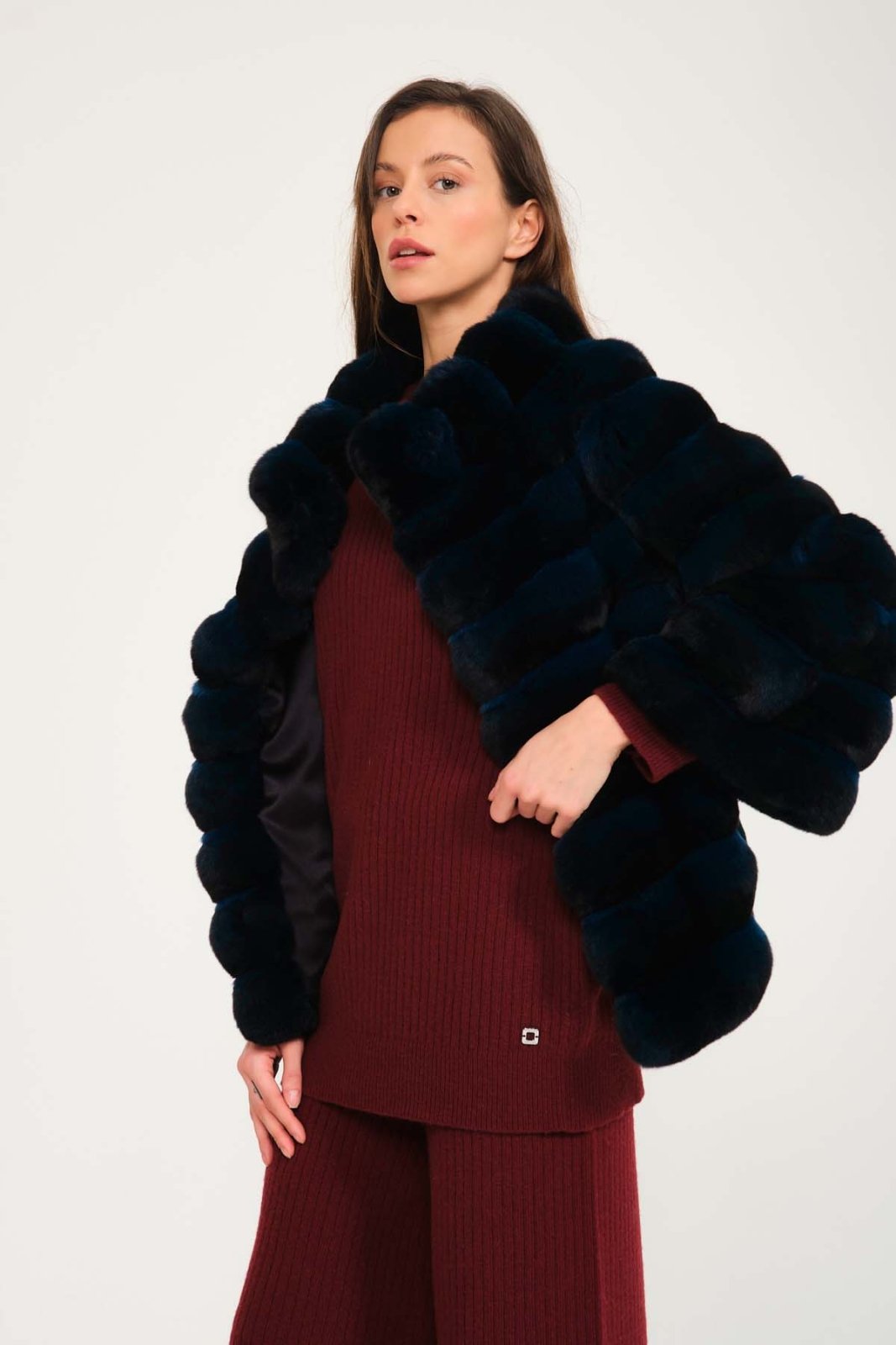 Petrol Blue Chinchilla Fur Coat - ADAMO