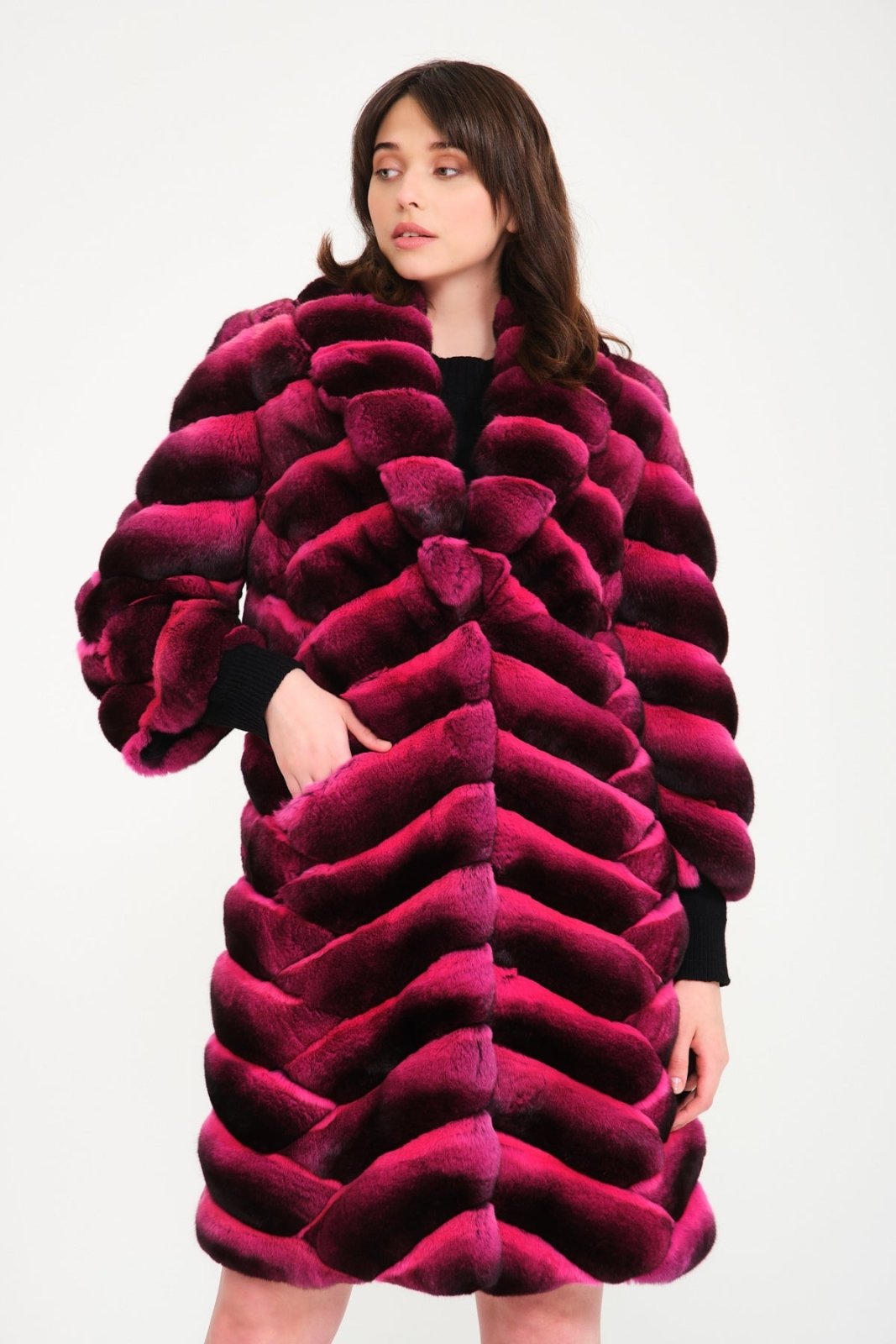 Pink Chinchilla Fur Coat - ADAMO