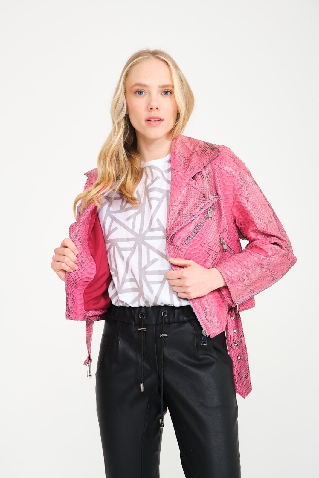 Pink Python Leather Jacket - ADAMO