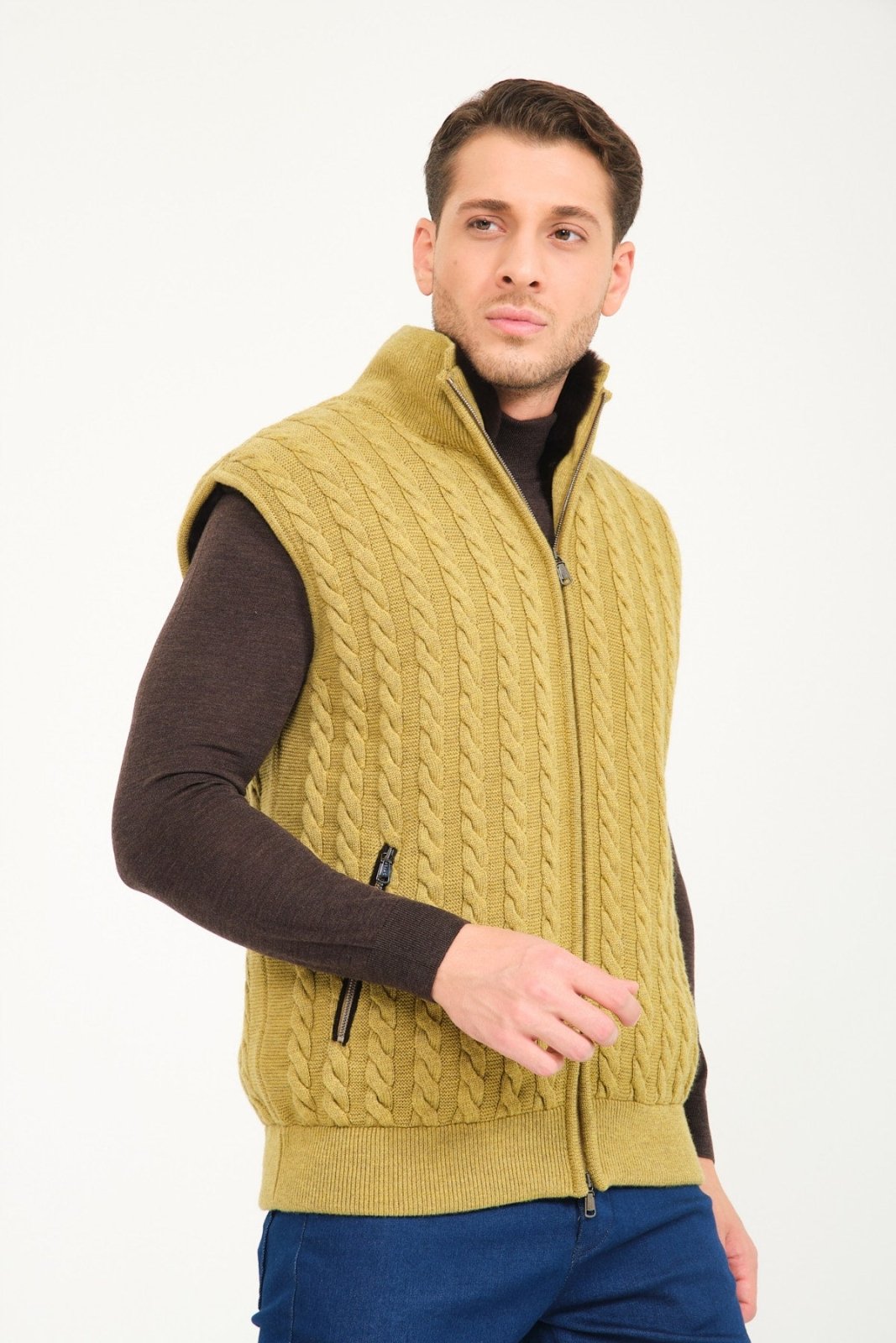 Pistachio Green Wool & Rex Fur Knit Vest - ADAMO