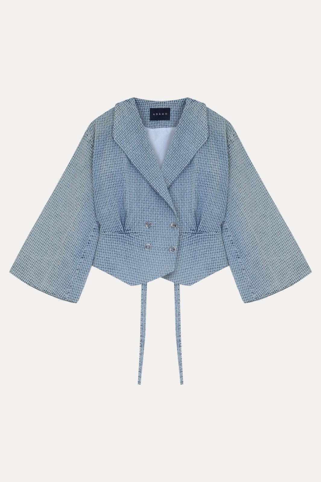 Powder Blue Textured Cropped Jacket - ADAMO
