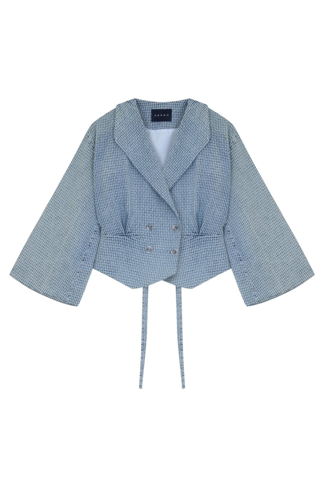 Powder Blue Textured Cropped Jacket - ADAMO