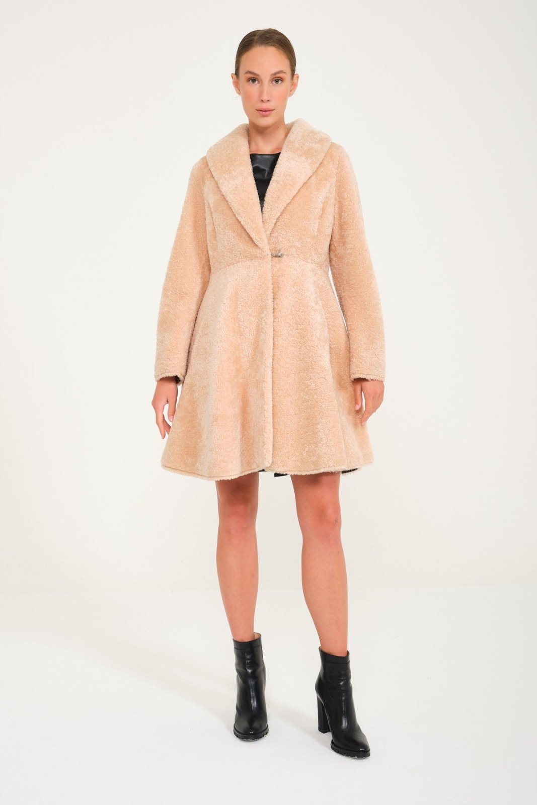 Powder Pink Long Shearling Coat - ADAMO