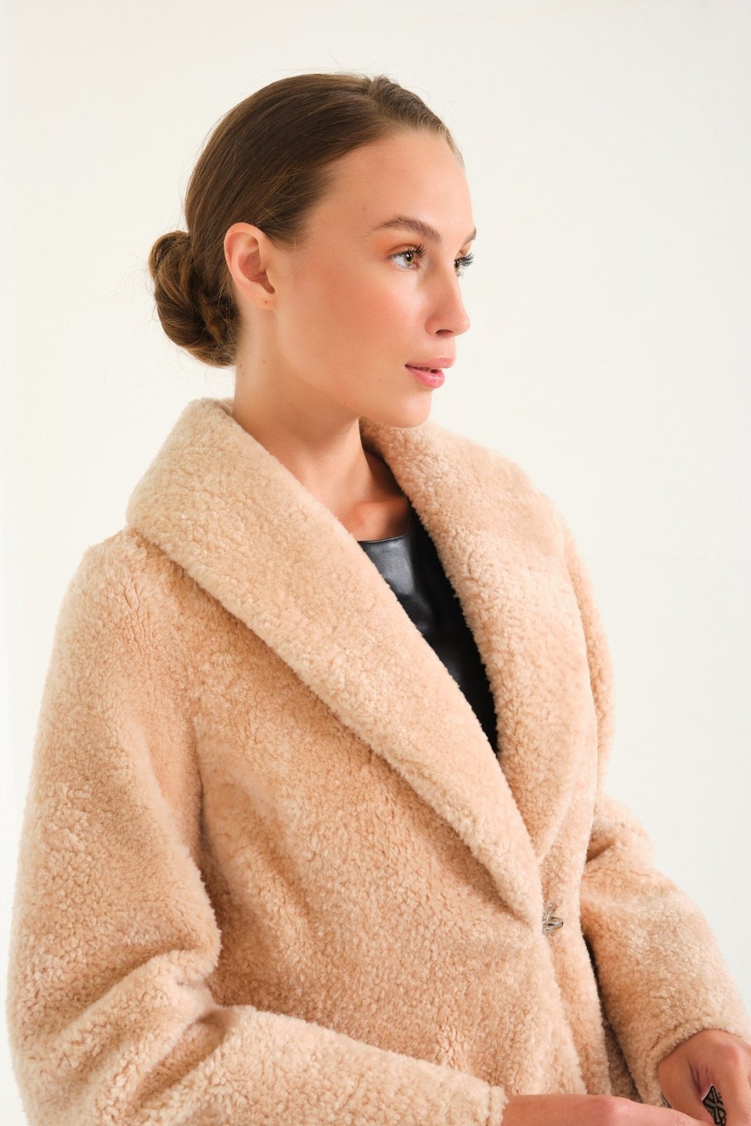 Powder Pink Long Shearling Coat - ADAMO