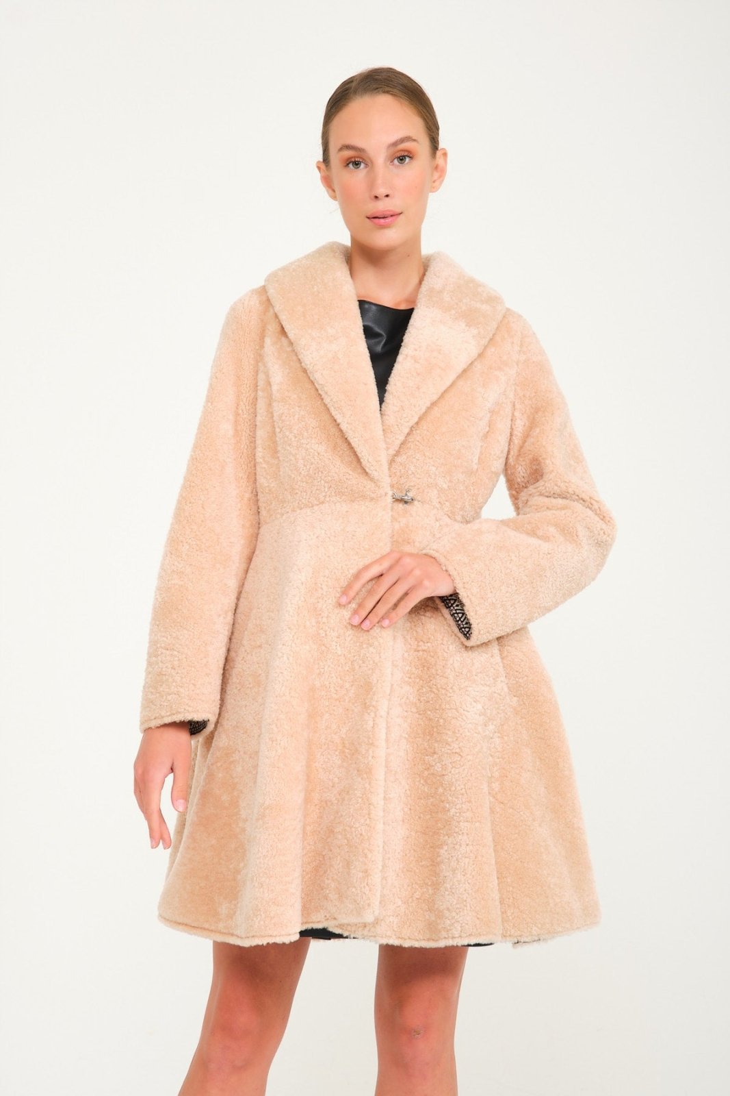 Powder Pink Long Shearling Coat - ADAMO