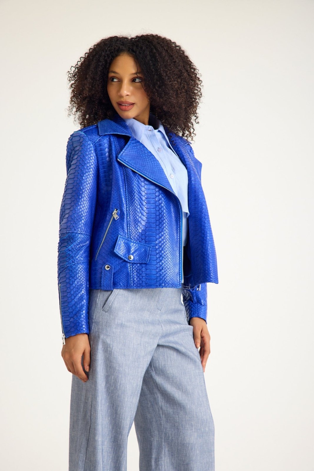 Python Leather Biker Jacket - ADAMO