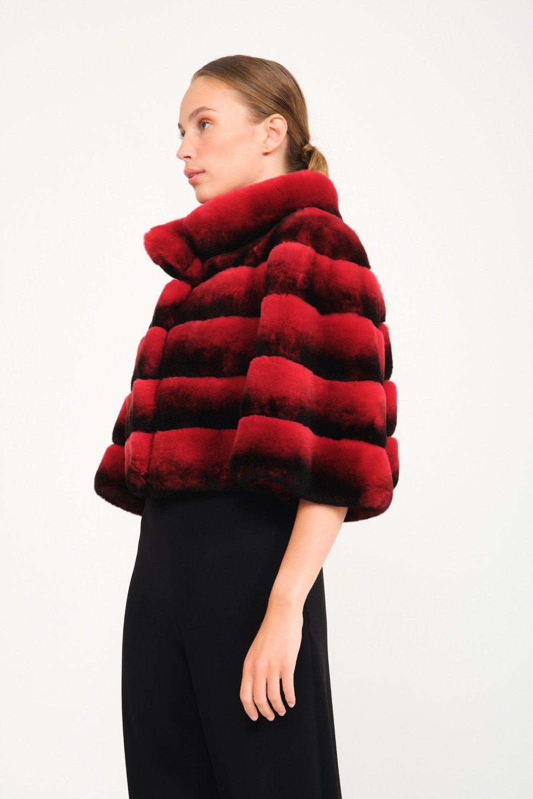 Red Chinchilla Pattern Rex Fur Jacket - ADAMO