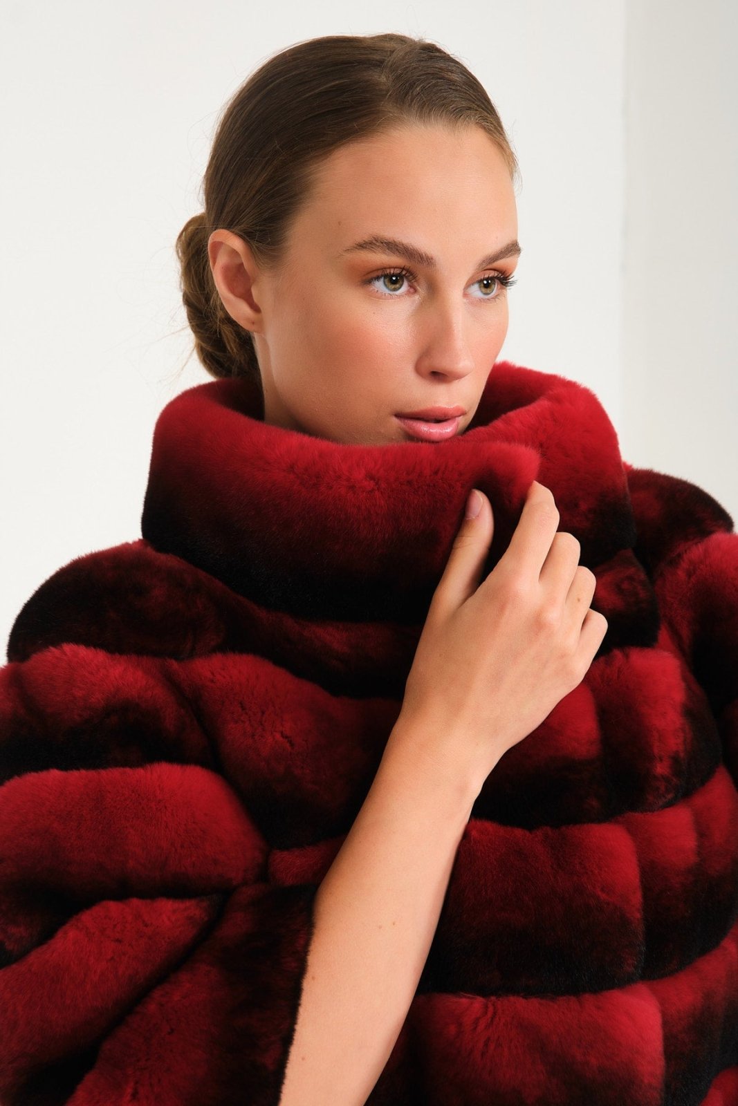 Red Chinchilla Pattern Rex Fur Jacket - ADAMO