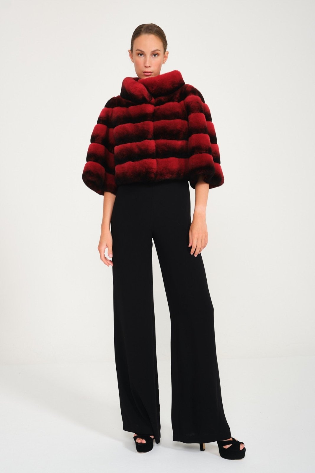 Red Chinchilla Pattern Rex Fur Jacket - ADAMO