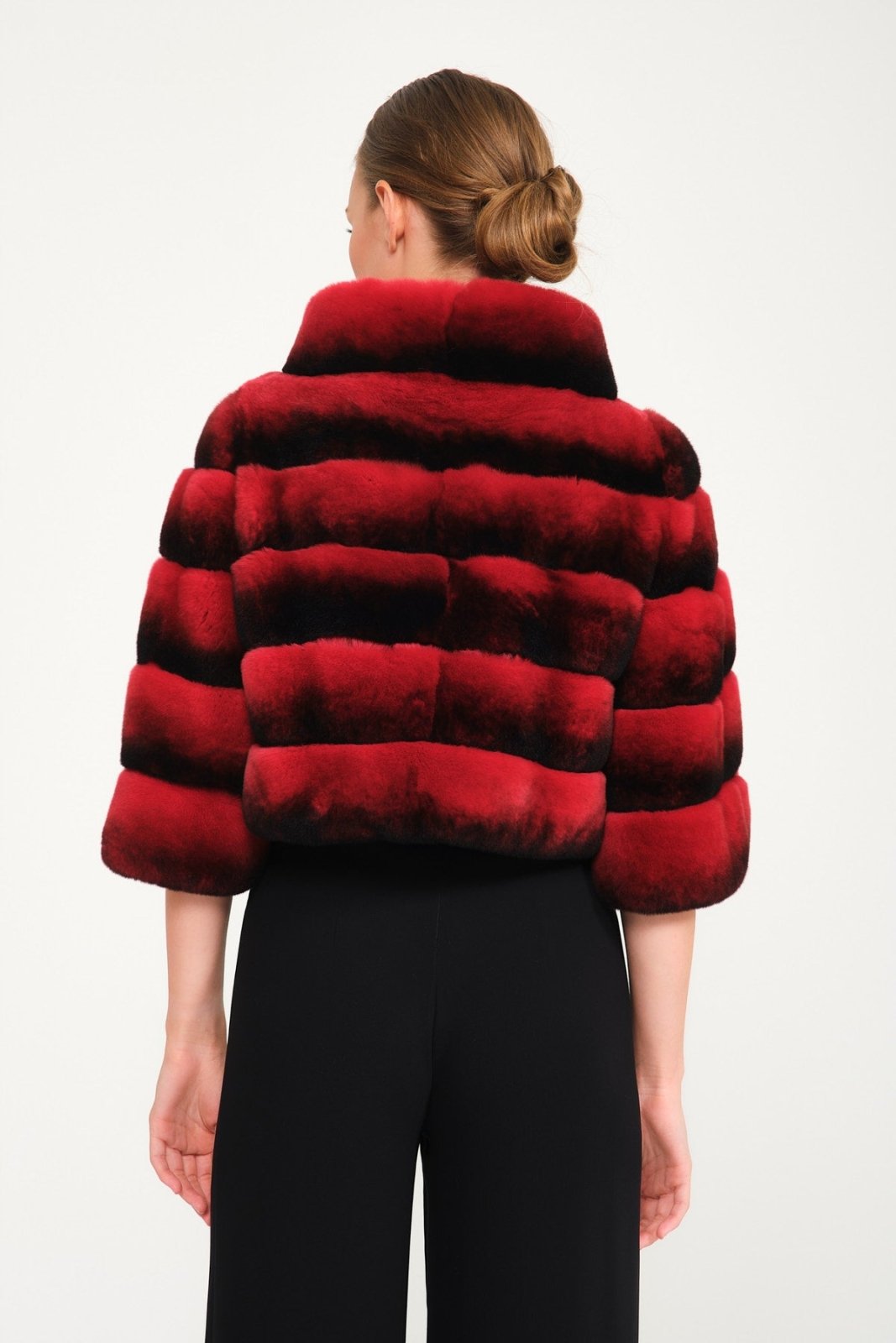 Red Chinchilla Pattern Rex Fur Jacket - ADAMO