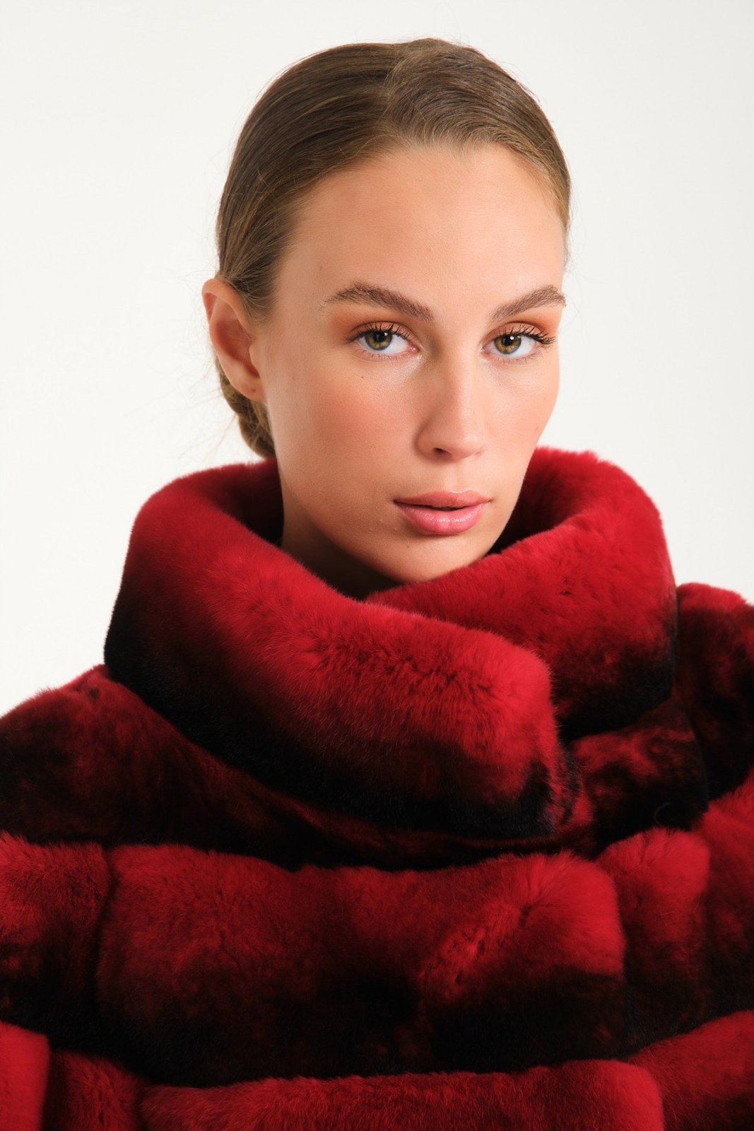 Red Chinchilla Pattern Rex Fur Jacket - ADAMO