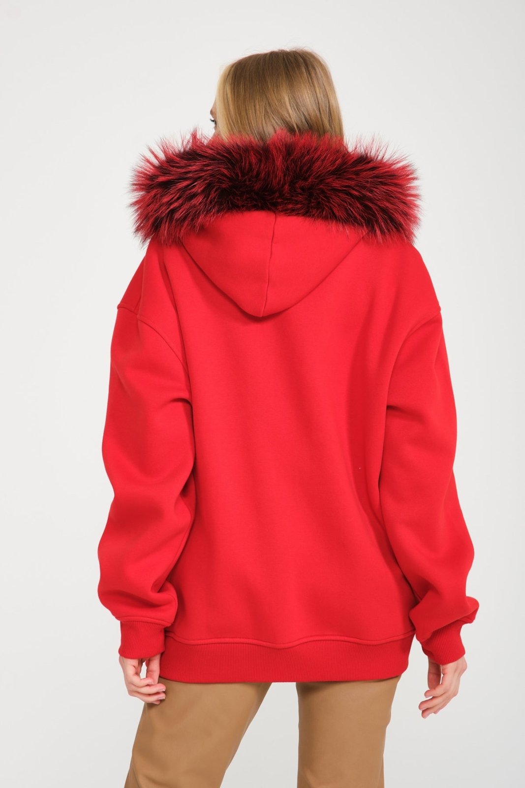 Red Fox Fur Lined Zipped Hoodie - ADAMO