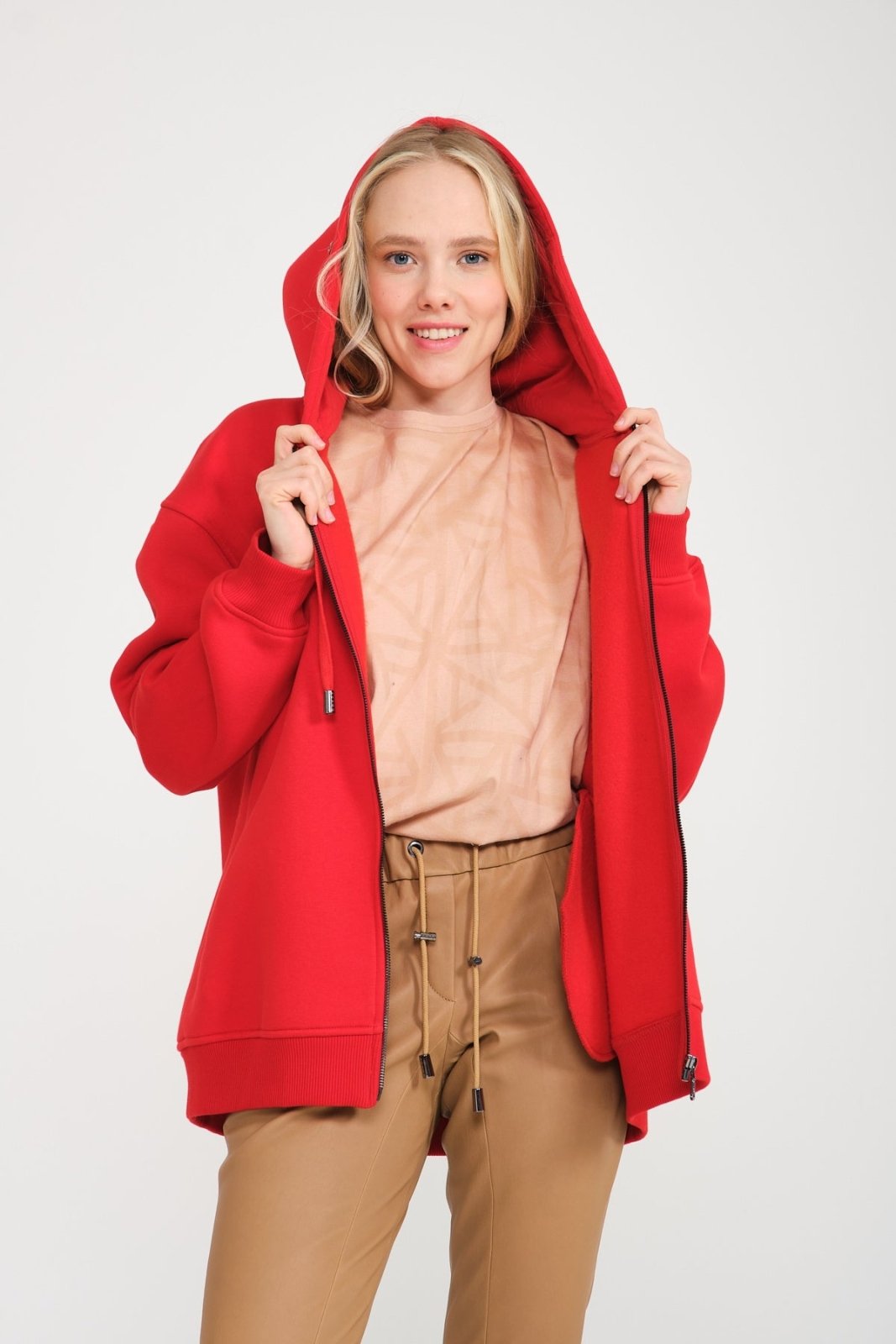 Red Fox Fur Lined Zipped Hoodie - ADAMO