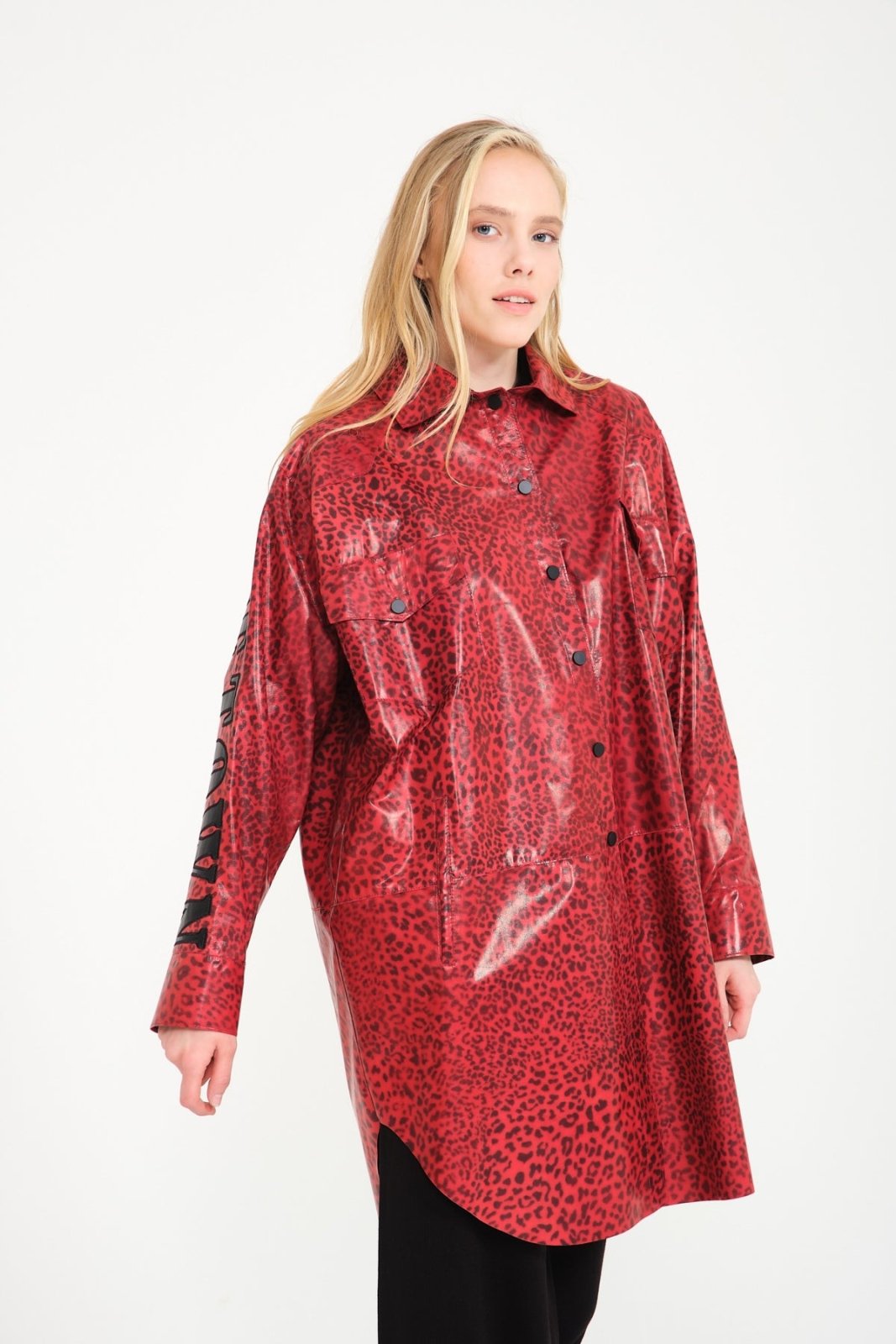 Red Leopard Pattern Leather Coat - ADAMO