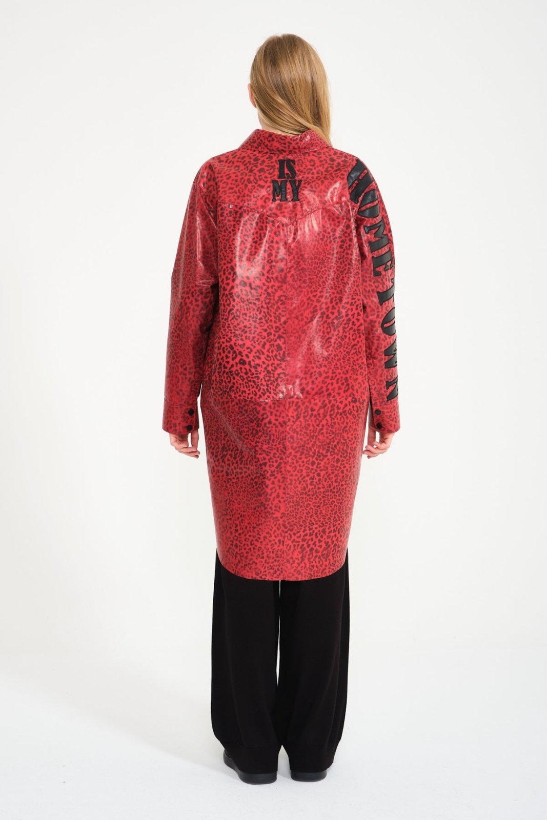 Red Leopard Pattern Leather Coat - ADAMO