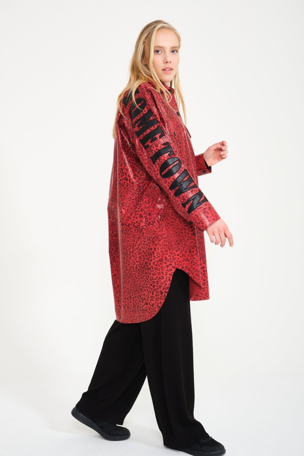 Red Leopard Pattern Leather Coat - ADAMO