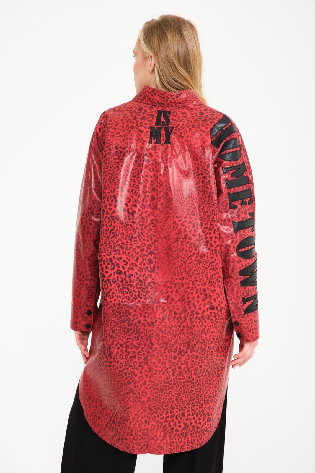 Red Leopard Pattern Leather Coat - ADAMO