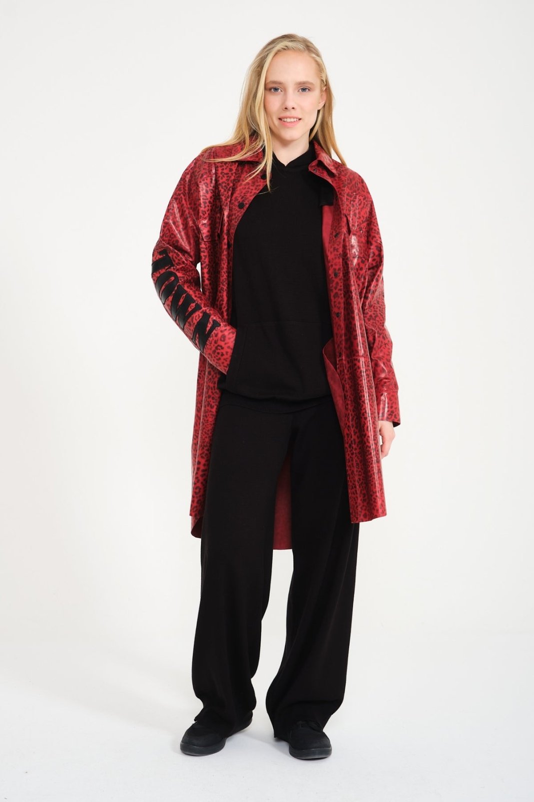 Red Leopard Pattern Leather Coat - ADAMO