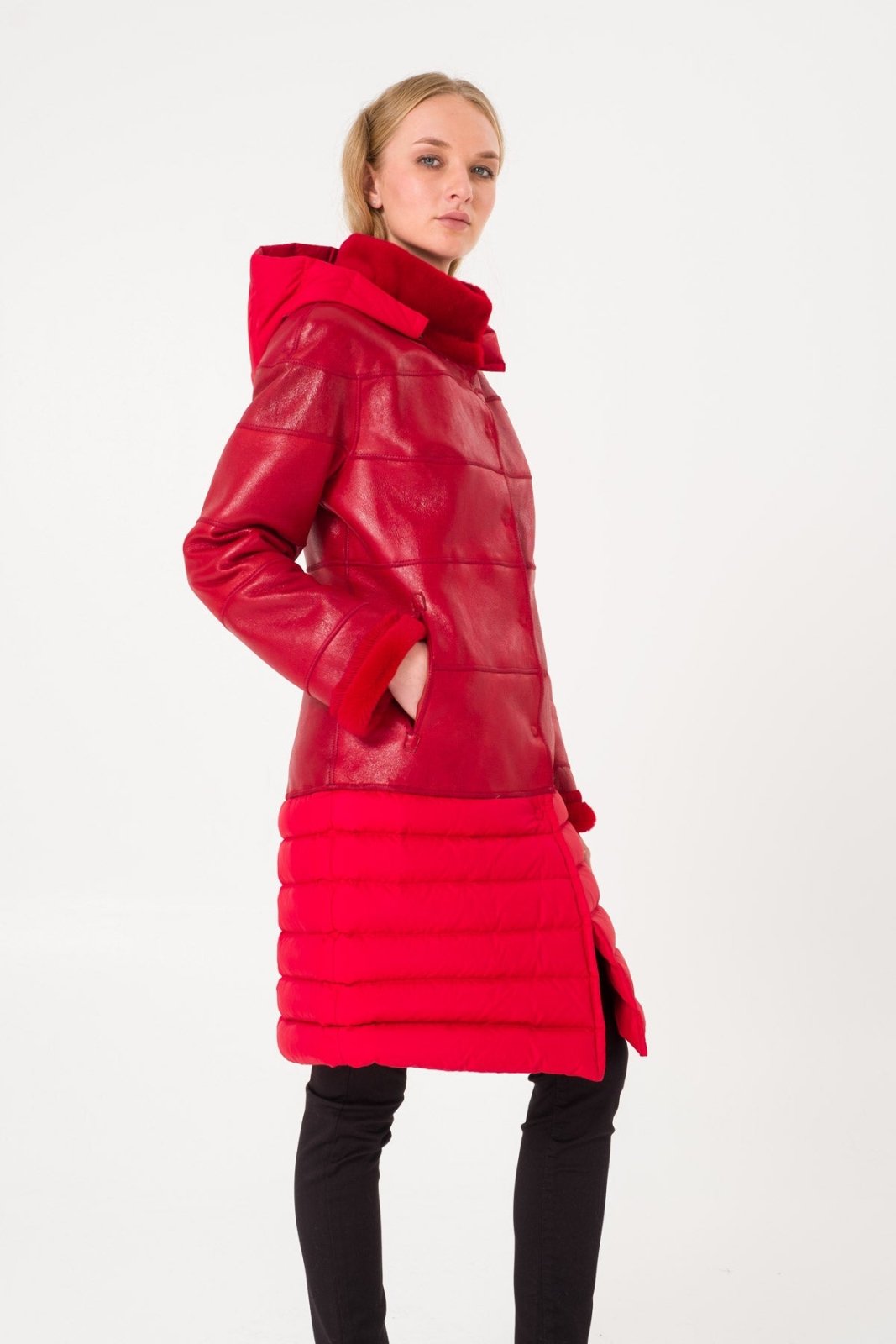 Red Long Leather Coat - ADAMO