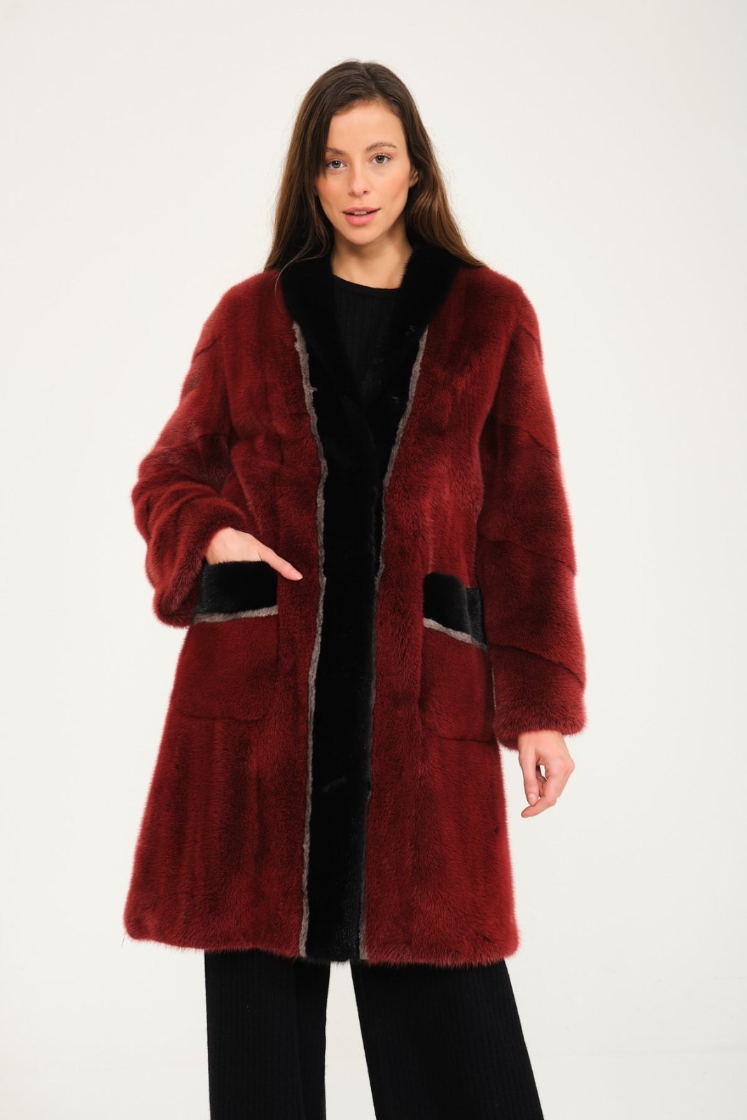 Red Long Mink Fur Coat - ADAMO