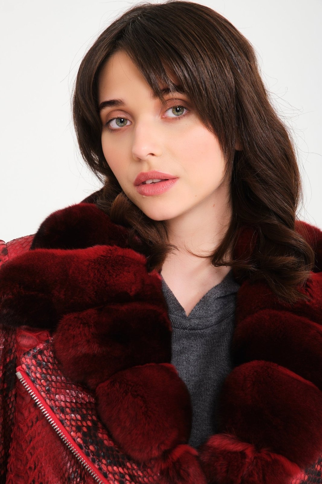 Red Python Leather Chinchilla Fur Collar Jacket - ADAMO