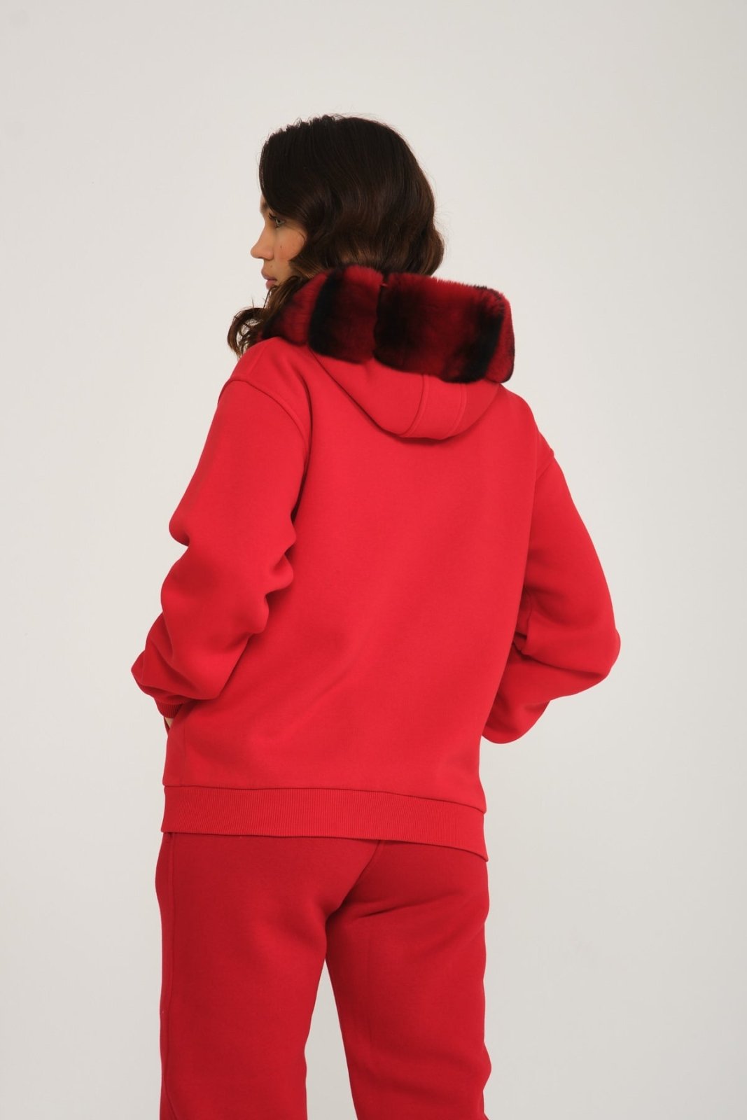 Red Rex Fur & Zipped Hoodie - ADAMO