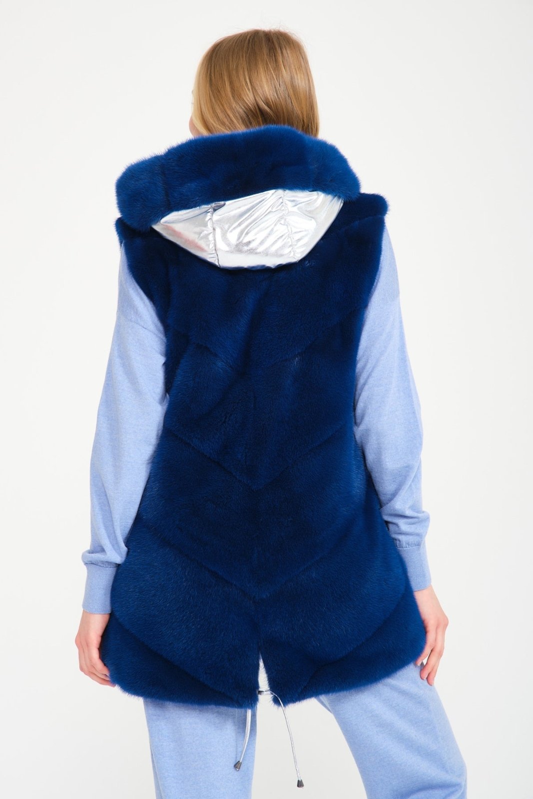 Royal Blue & Silver Double Face Mink Fur Vest - ADAMO