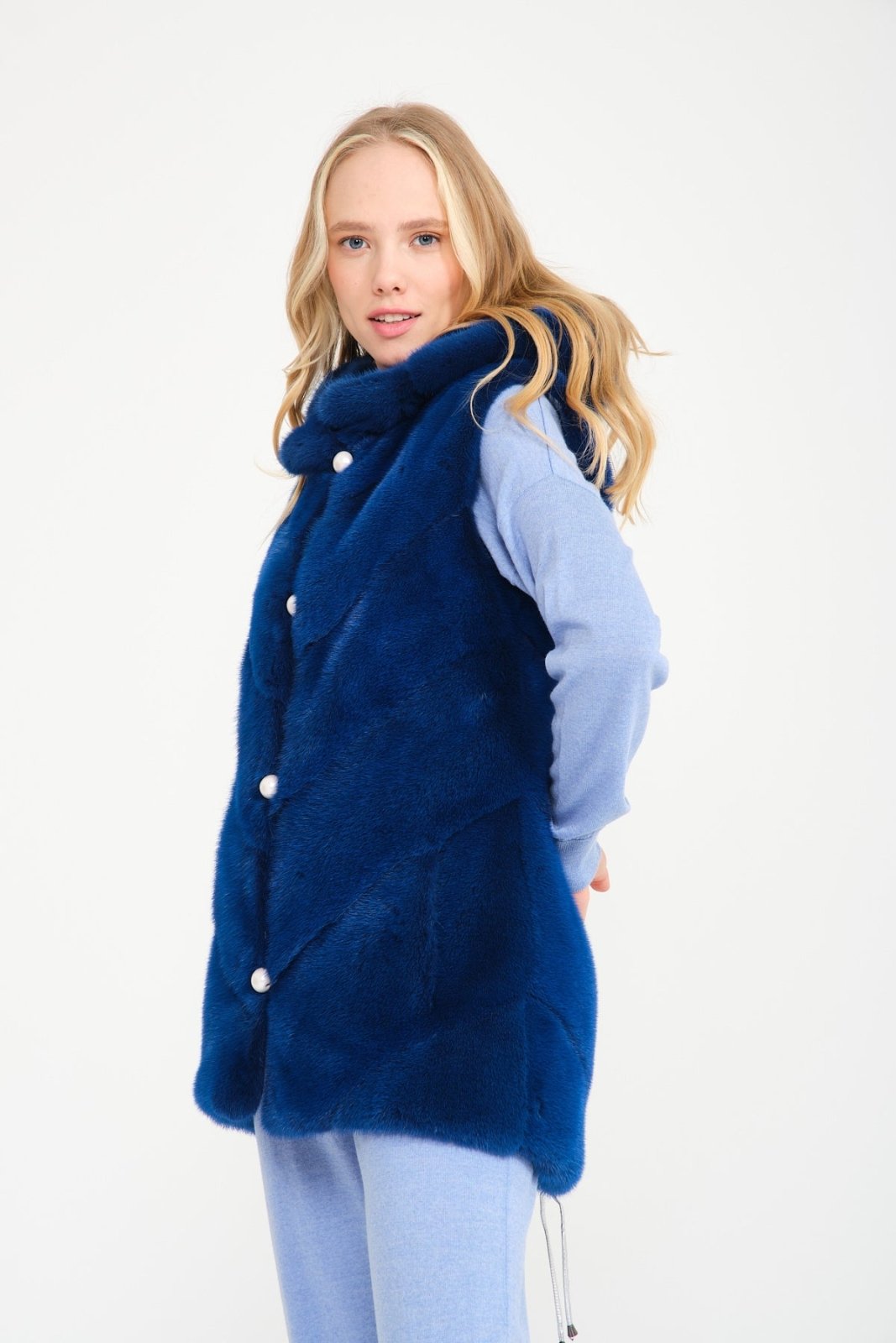 Royal Blue & Silver Double Face Mink Fur Vest - ADAMO